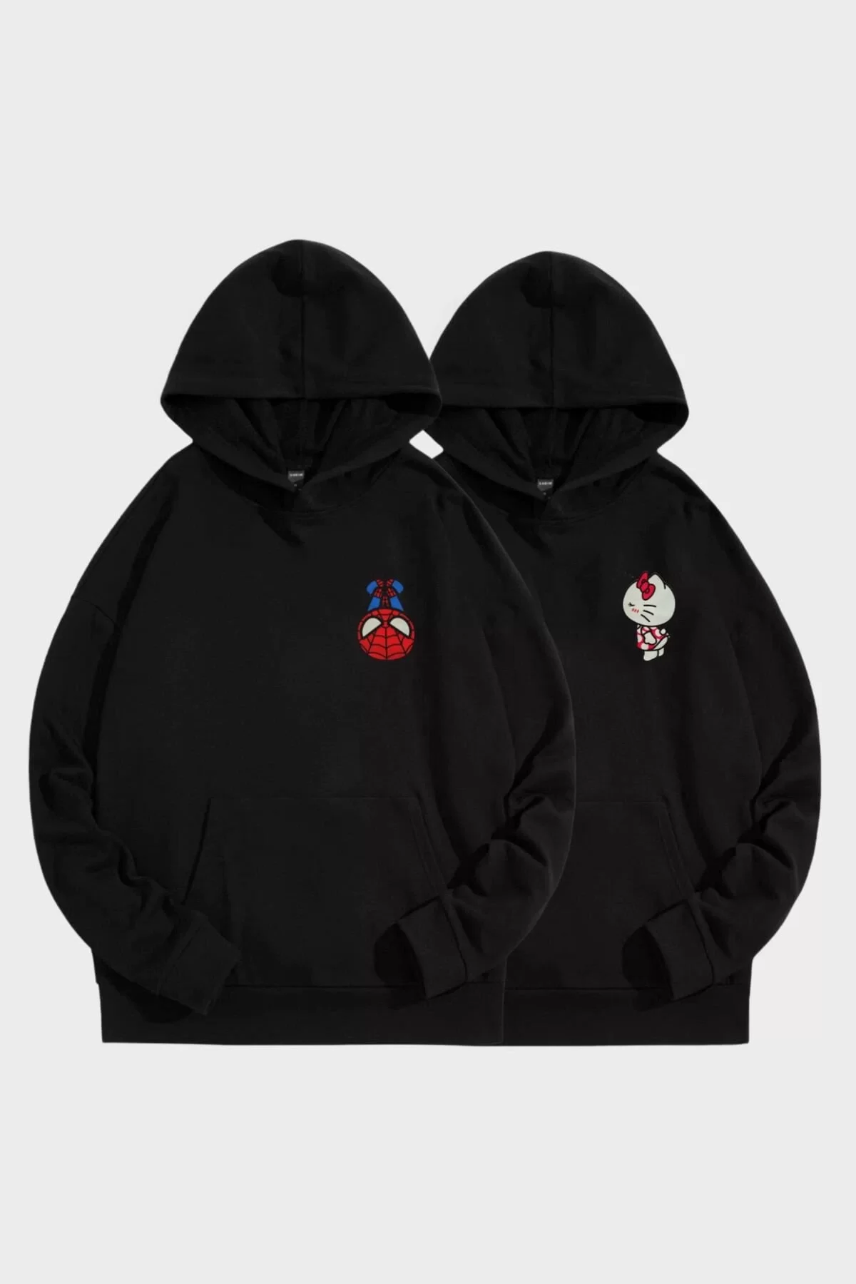 Kapüşonlu Spiderman & Hello Kitty Çift Sevgili Sweatshirt