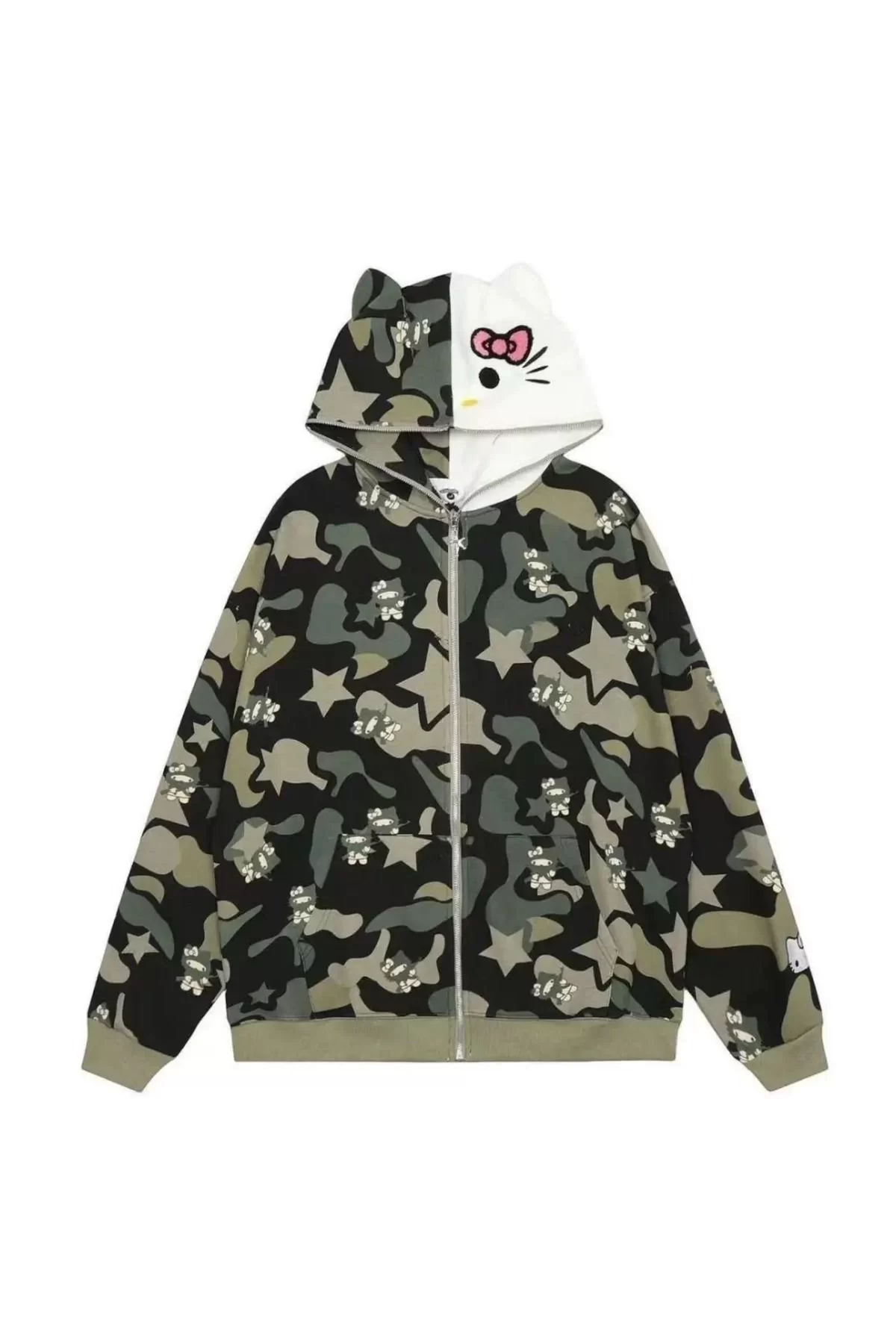 Sanrio Anime Kawaii Kitty Detail Full Zip Hırka
