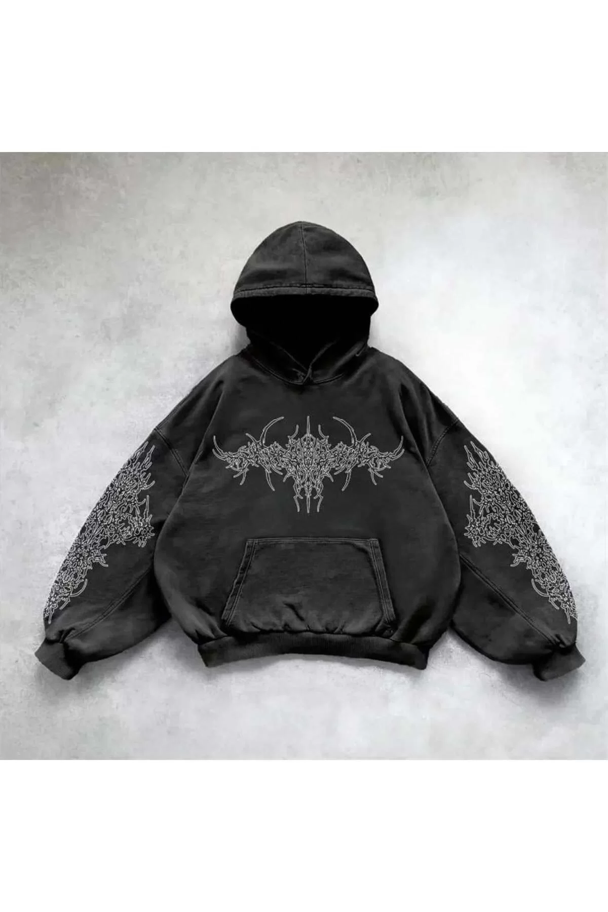Siyah Punk Gothic Vintage Kapüşonlu Sweatshirt