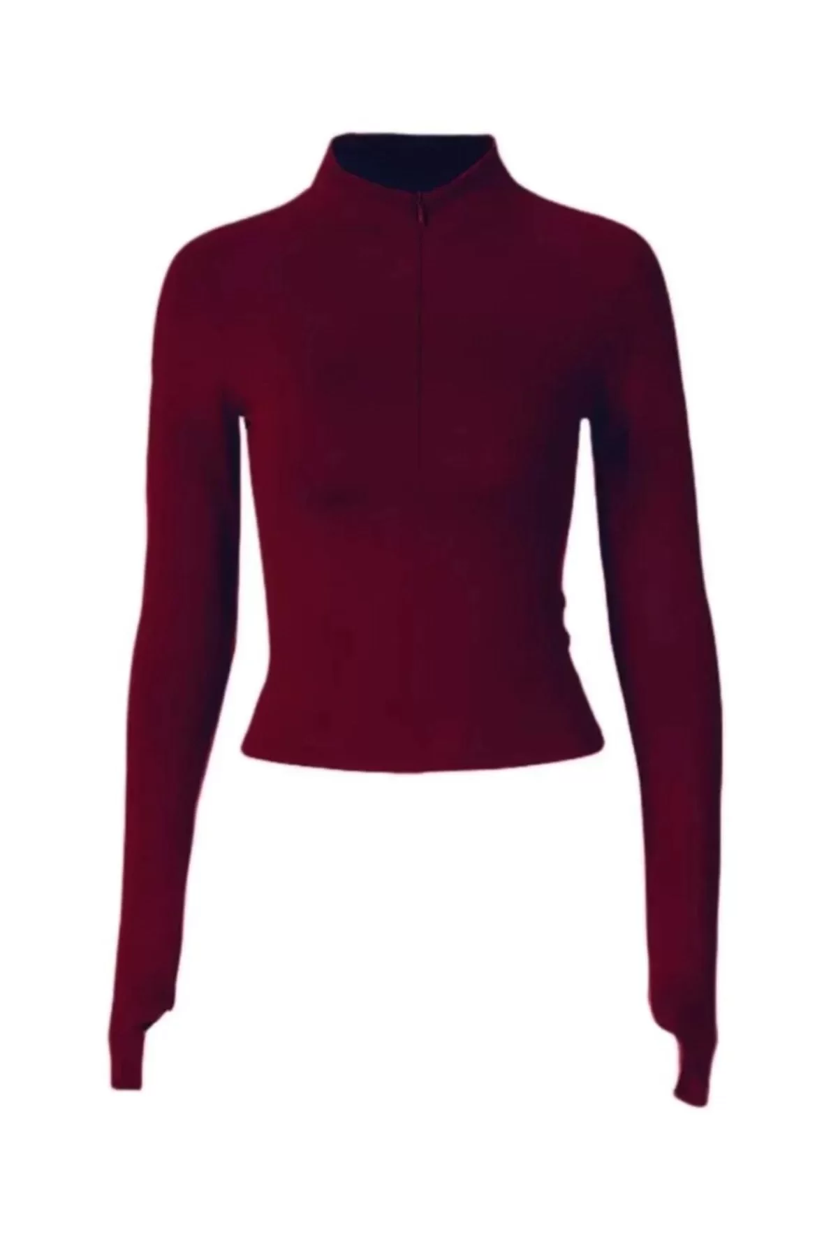 Y2k Fermuarlı Bordo Uzun kollu Aesthetic Sandy Bluz