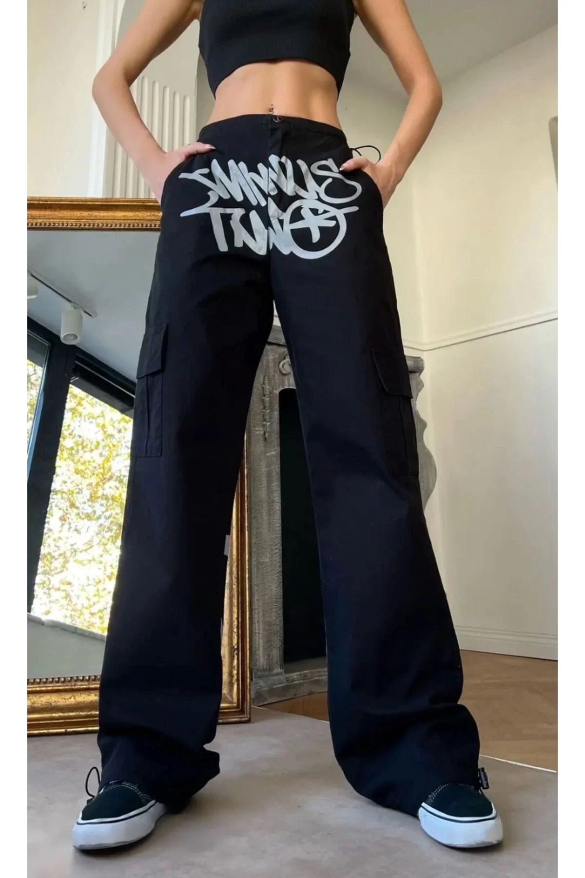 Y2k Harajuku Minus Two Detail Kargo Cepli Bol Paça Unisex Baggy Jean