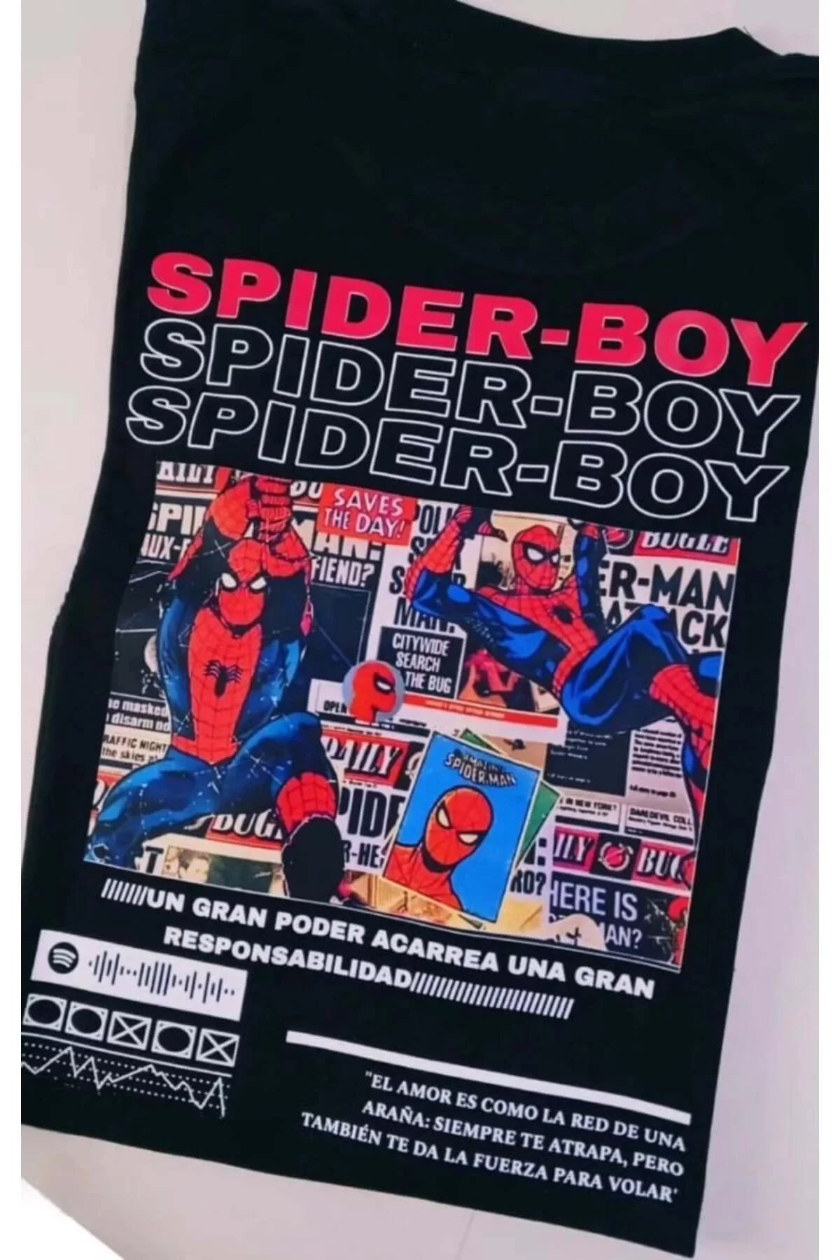 Y2k SpiderBoy Detail Ön Arka Baskı Oversize Unisex T-Shirt