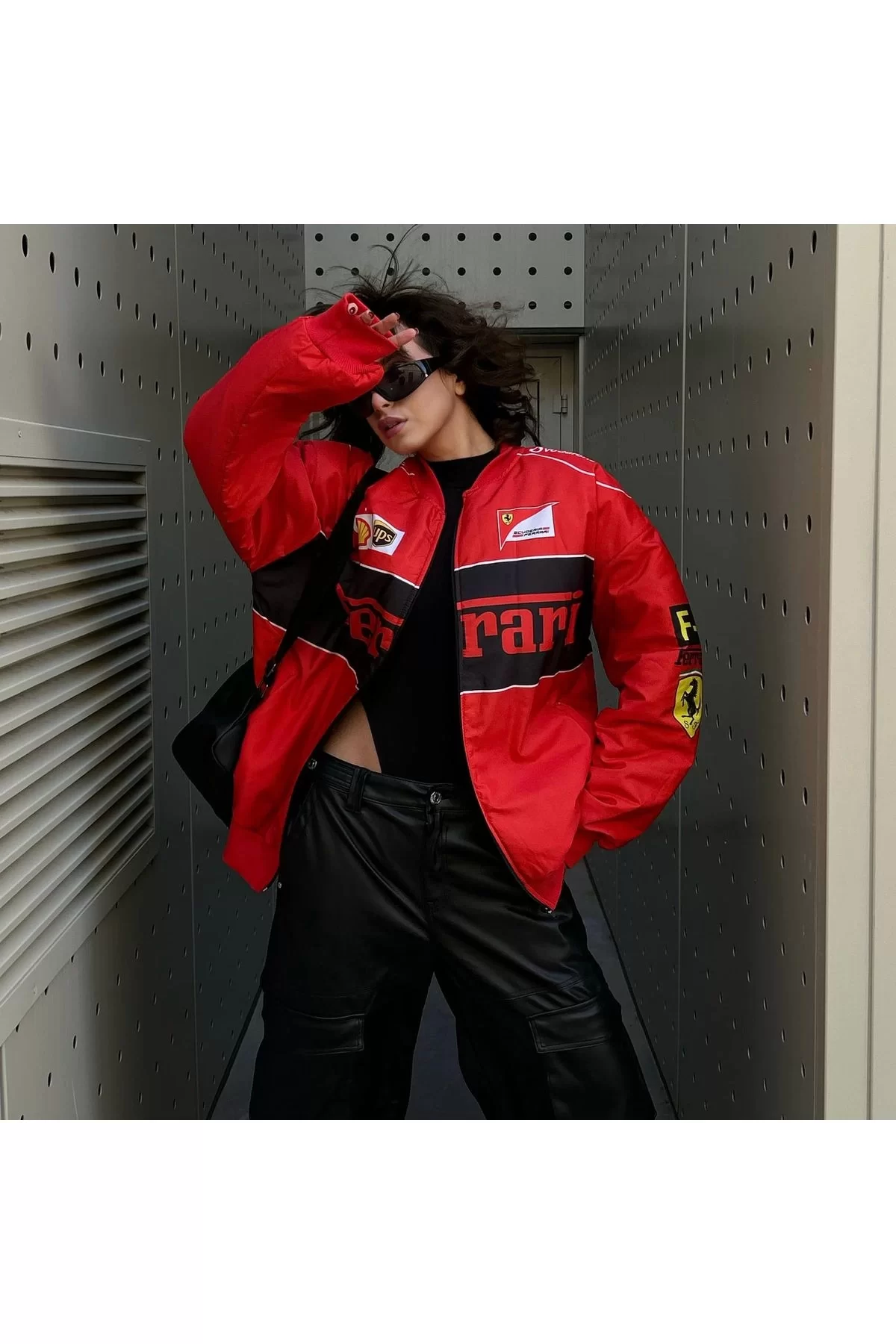 Yeni Kırmızı F1 Ferrari Racing Retro Unisex Bomber Ceket