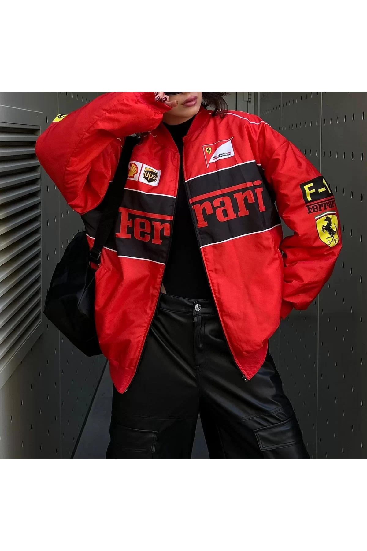 Yeni Kırmızı F1 Ferrari Racing Retro Unisex Bomber Ceket