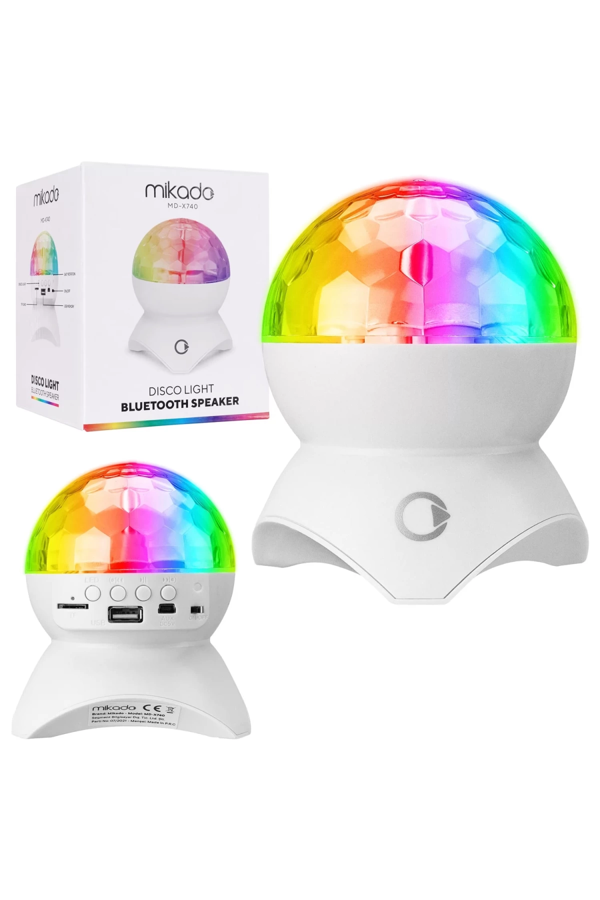 Mikado Md-x740 Müzik Kutusu Şarjlı Dönen Disko Topu Rgb Ledli Bluetooth Usb Sd