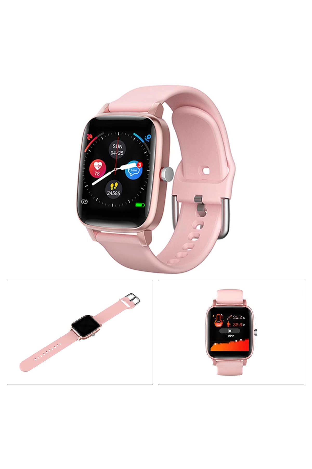 AKILLI SAAT VÜCUT ISI GÖSTERGELİ ANDROID IOS BLUETOOTH PEMBE EVEREST EVERWATCH EW-511