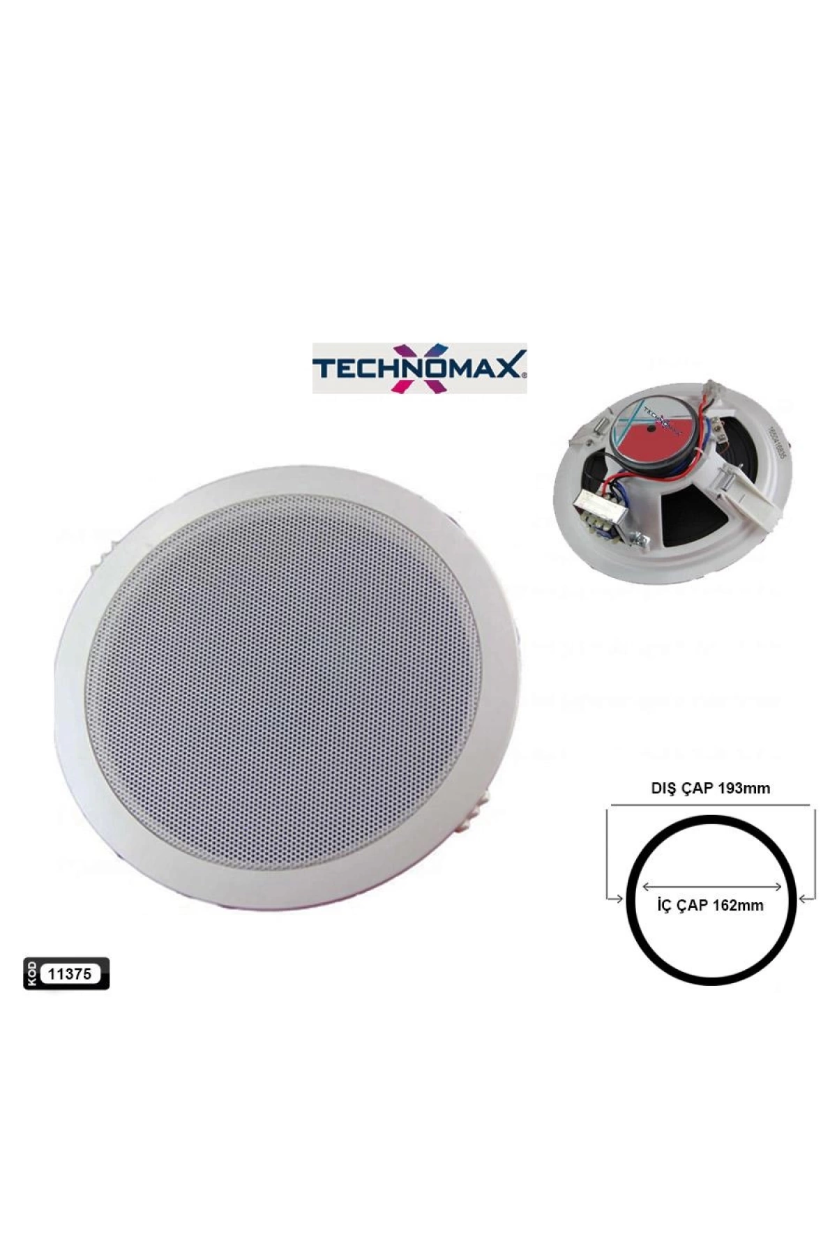 Technomax Tm-2041 Alçıpan Tavan Hoparlör 16cm 40 Watt Trafolu Beyaz