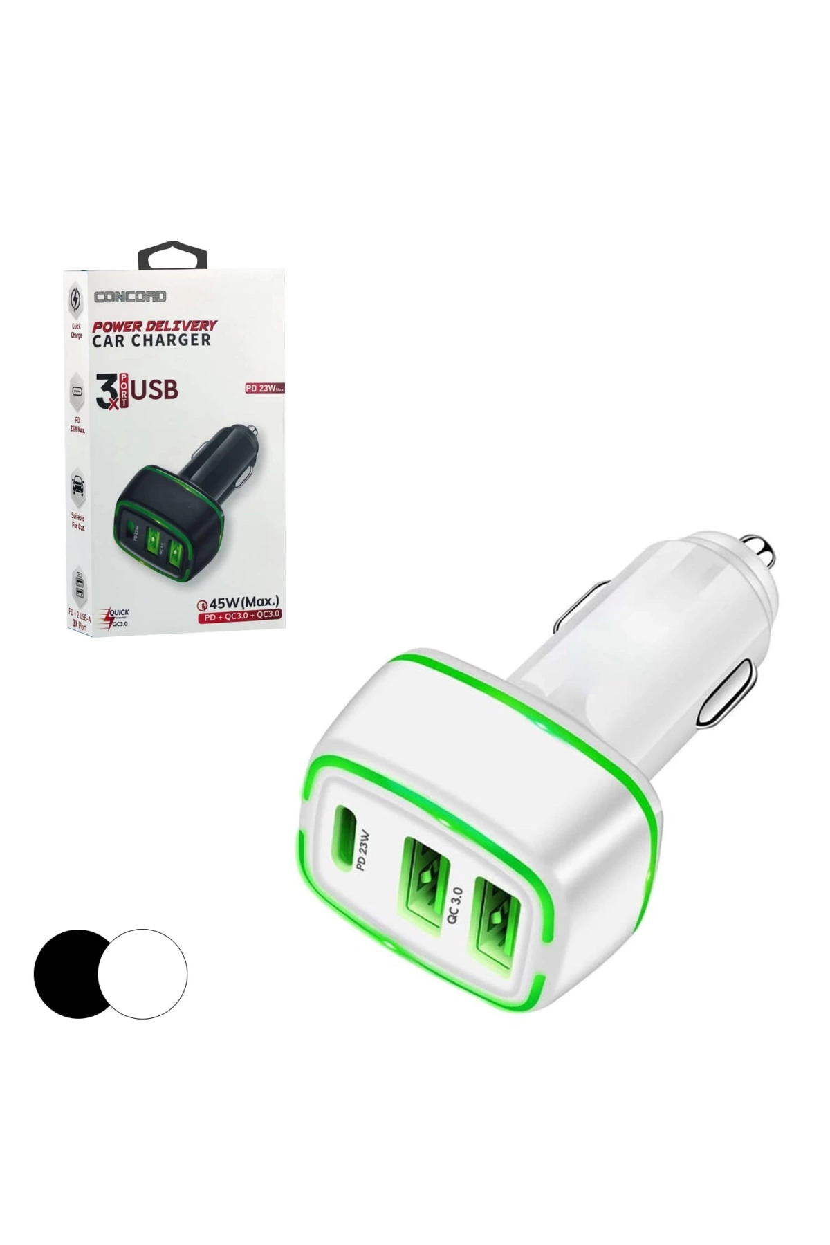 Concord C-775bw Araç Çakmak Fişi Usb Qc3.0 + Pd23w Type-c