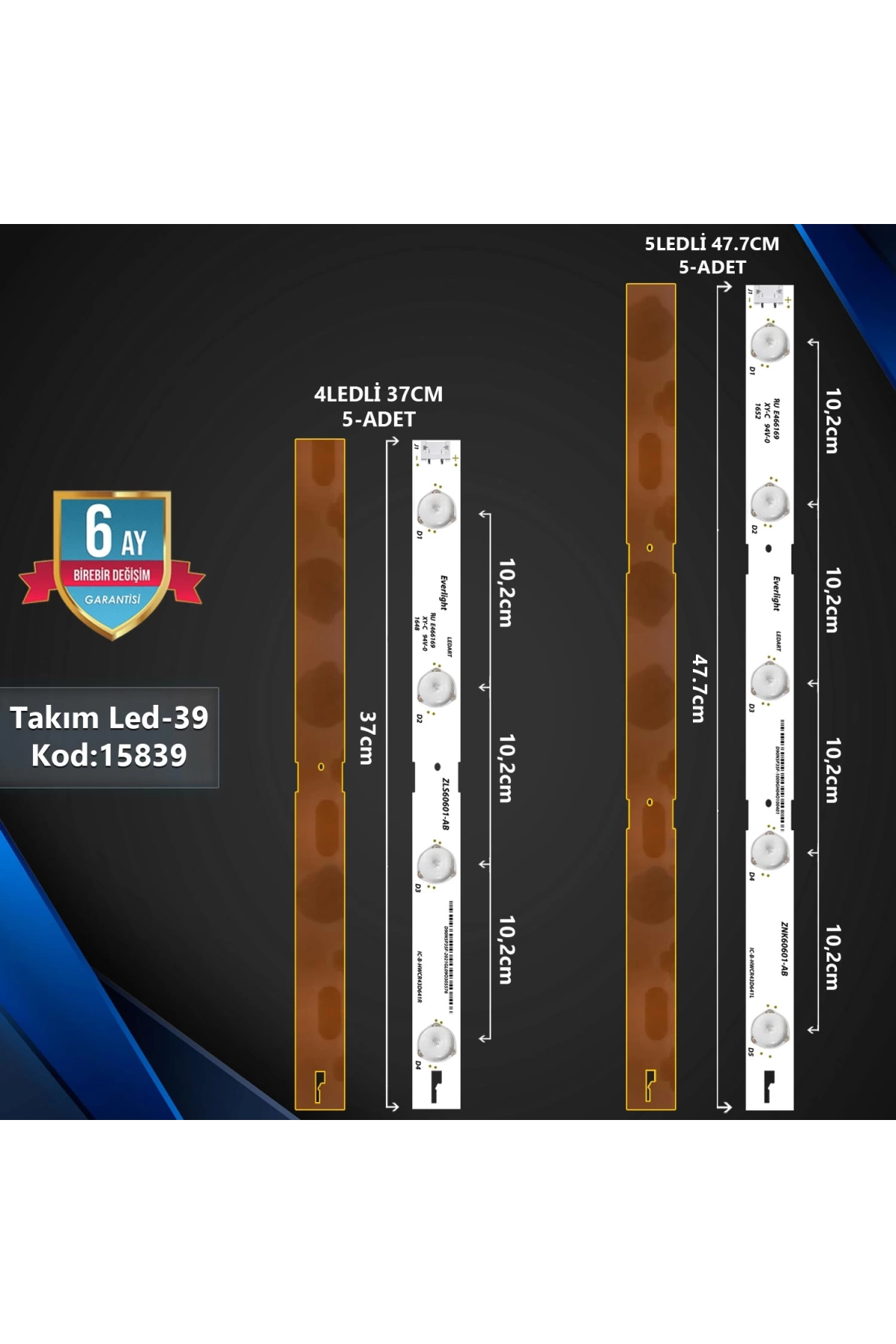 Çıkma Takım Led-39 (5x242 5x243) 43 Grundıg Arçelik Beko Everlıght Ic-b-hwcr43d641l Znk60601-ab