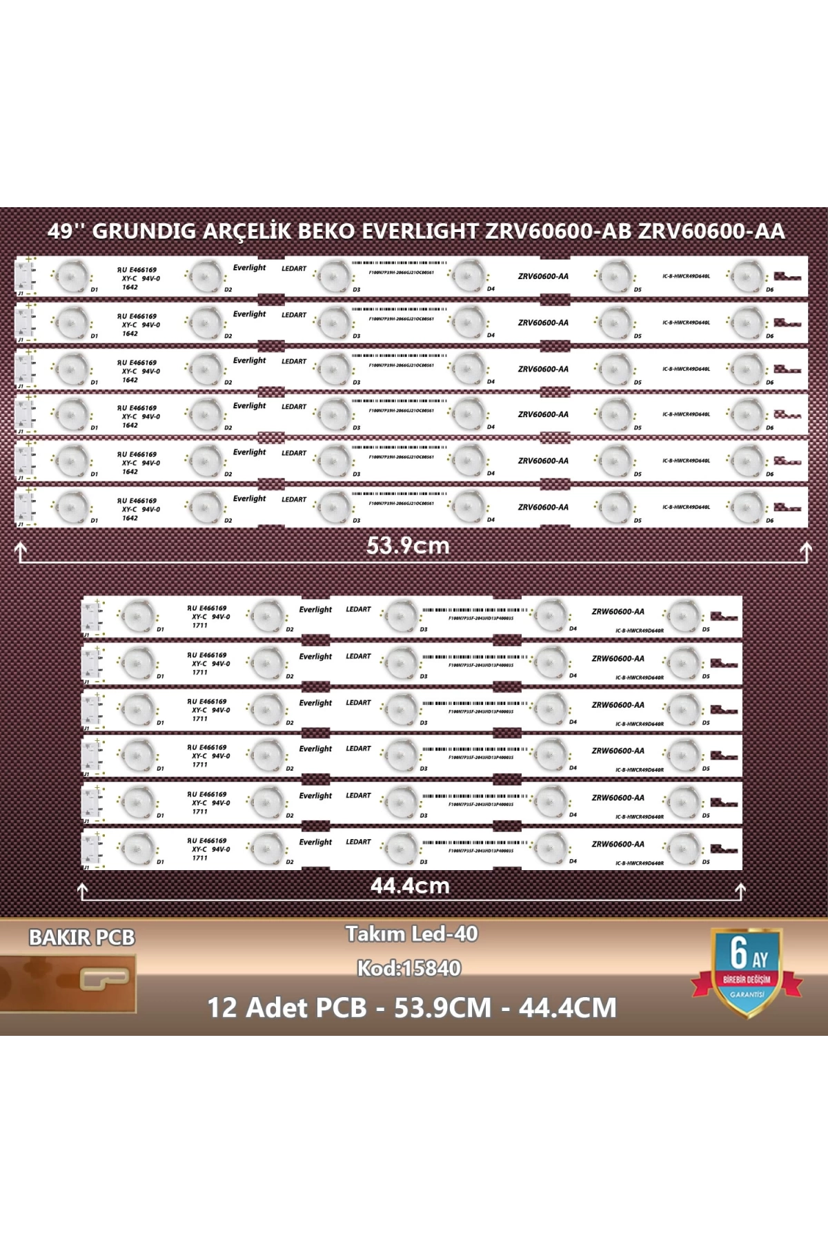 Çıkma Takım Led-40 (6X6Pcb) 49 Grundıg Arçelik Beko Everlıght Zrv60600-Ab Zrv60600-Aa