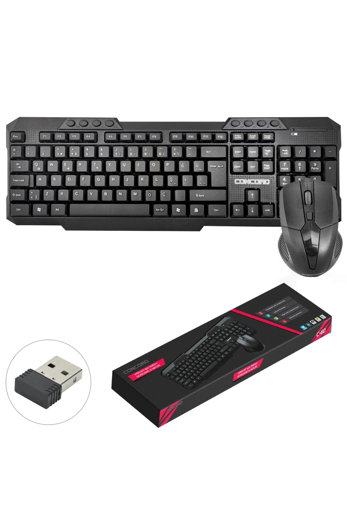 Concord C-60 Kablosuz Klavye Q Türkçe Multimedia + Mouse Seti