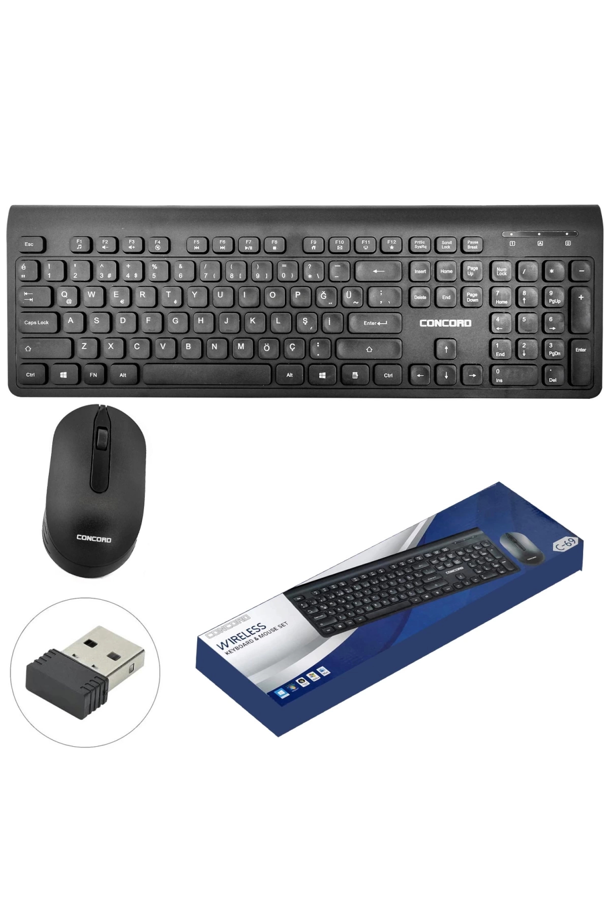 Concord C-69 Kablosuz Klavye Q Türkçe Multimedia + Mouse Seti