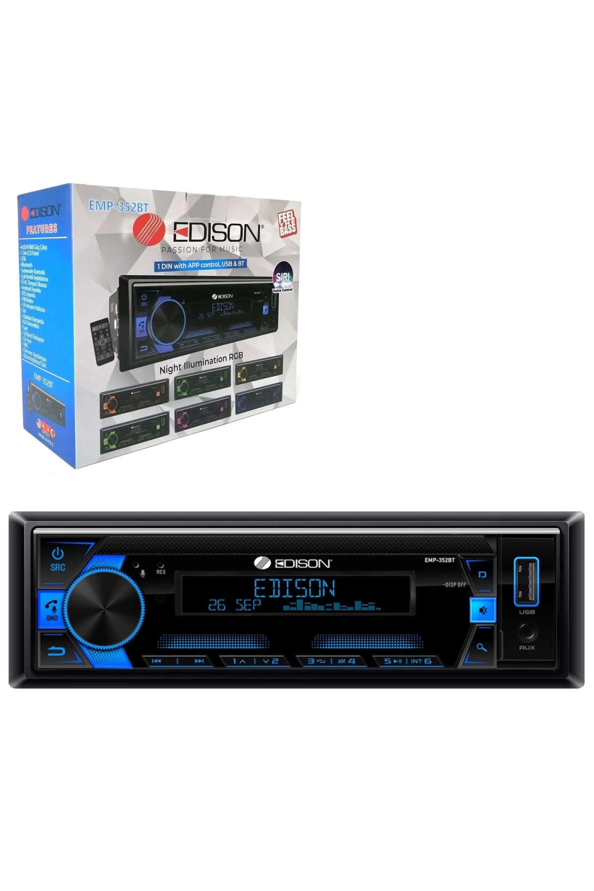 Edison Emp-352bt Oto Teyp 4x50 Watt Bluetooth Mobil Aplikasyon Usb Fm Aux