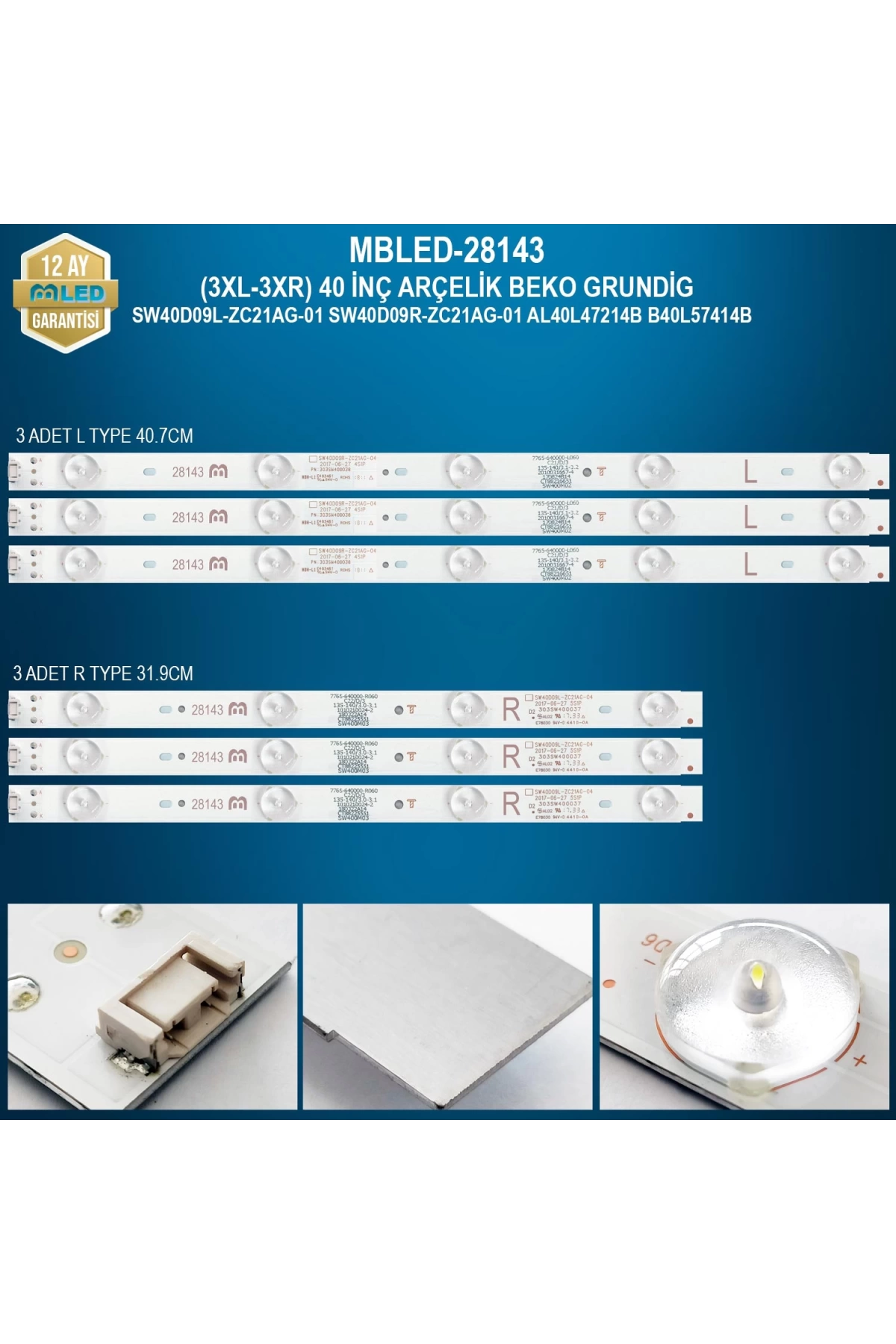 Espled (3Xl-3Xr) 40 İnç Arçelik Beko Grundig Sw40D09L-Zc21Ag-01 Sw40D09R-Zc21Ag-01 Al40L47214B B40L57414B