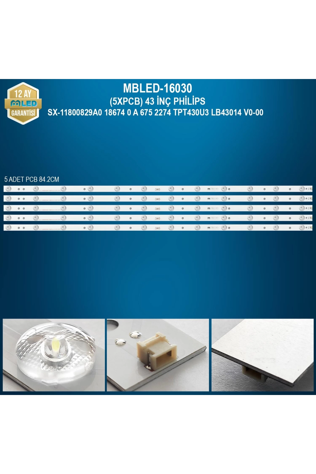 Espled (5Xpcb) 43 İnç Philips Sx-11800829A0 18674 0 A 675 2274 Tpt430U3 Lb43014 V0-00