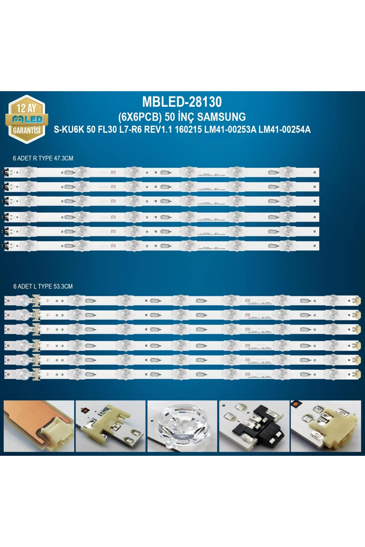 Espled (6X6Pcb) 50 İnç Samsung S-Ku6K 50 Fl30 L7-R6 Rev1.1 160215 Lm41-00253A Lm41-00254A