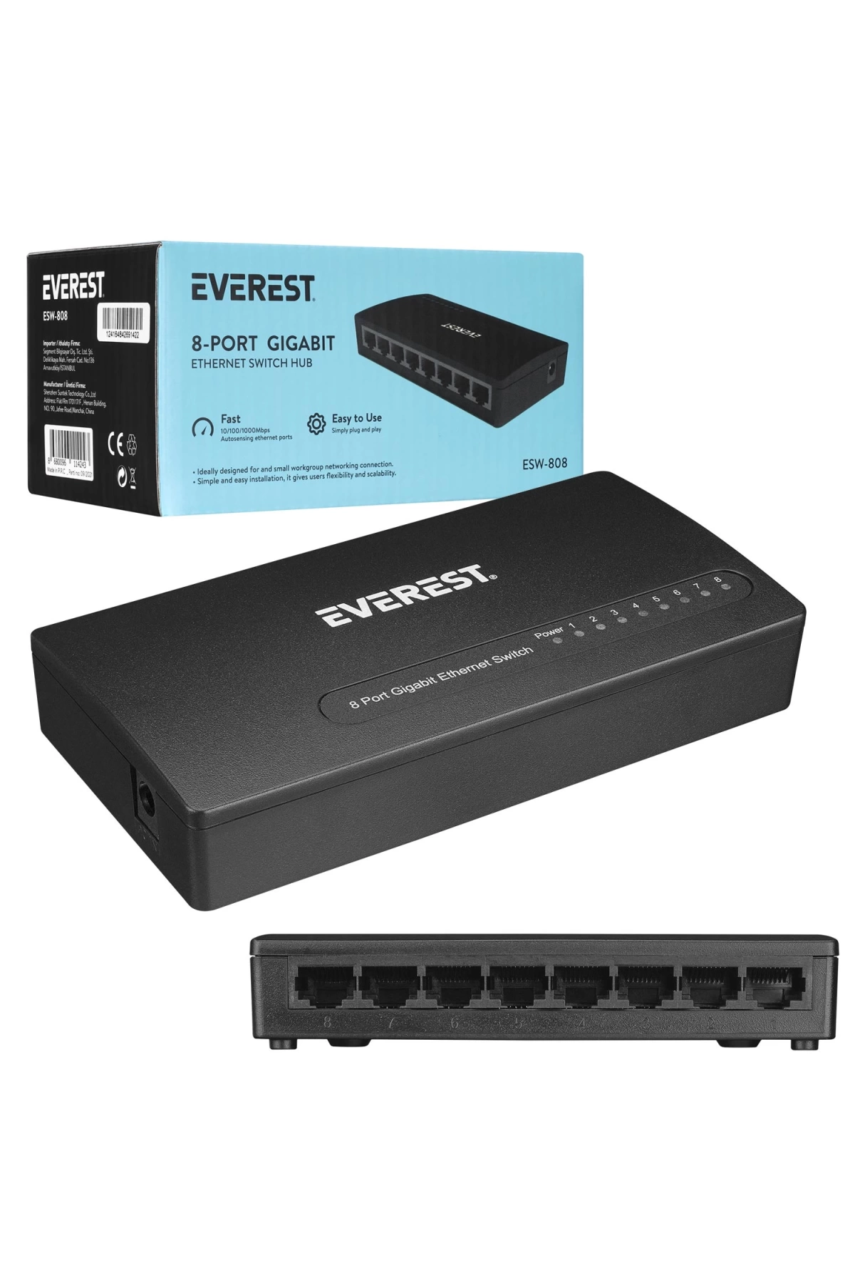 Everest Esw-808 Ethernet Switch Hub 8 Port Gigabit 1000 Mbps