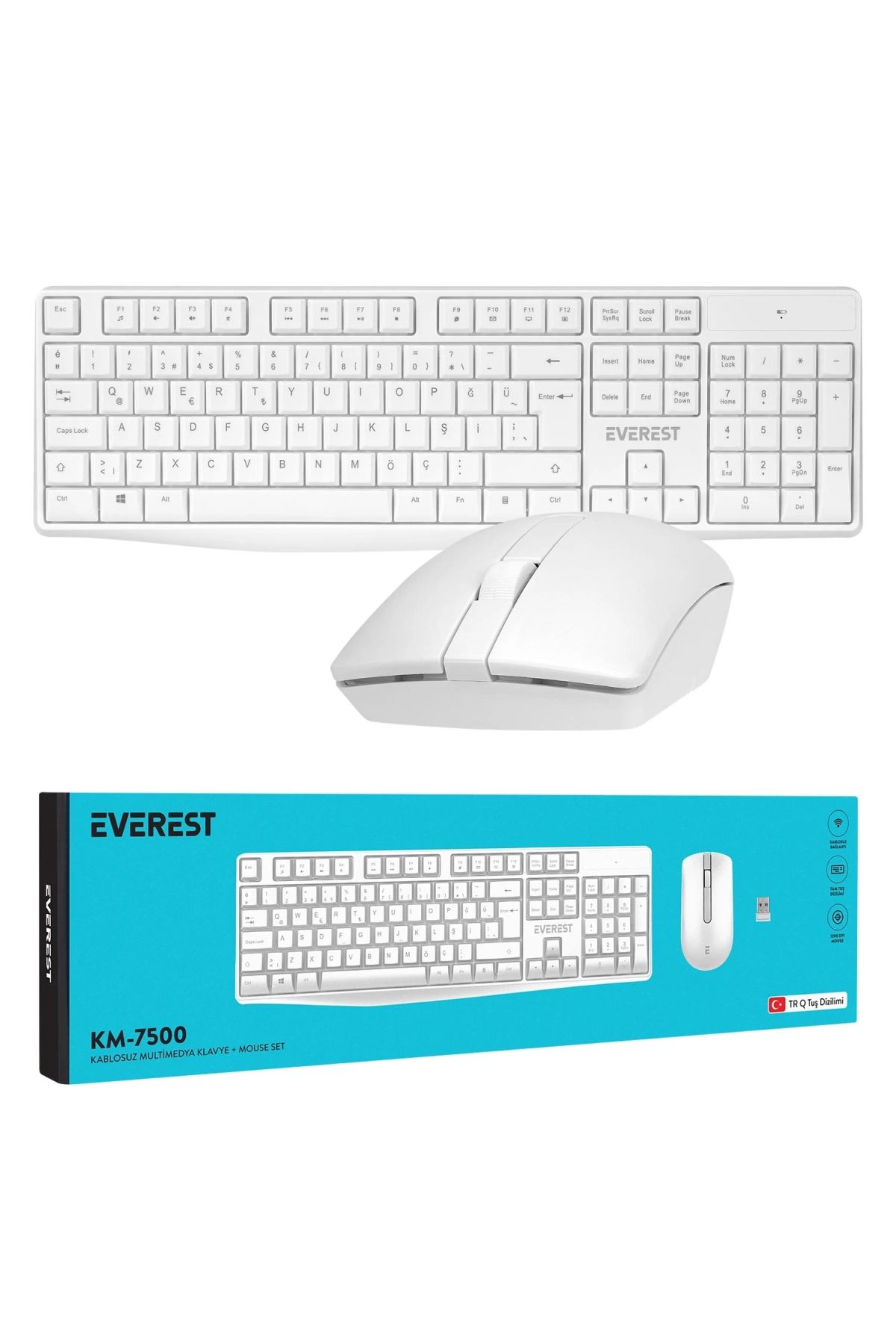 Everest Km-7500 Kablosuz Klavye Q Türkçe Multimedia + Mouse Seti