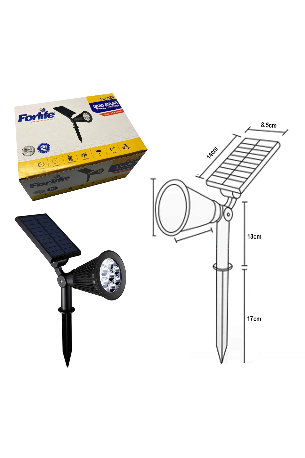 Forlıfe Fl-3120B Solar Güneş Enerji Aydınlatma Çim Lambası Beyaz 7 Smd Led