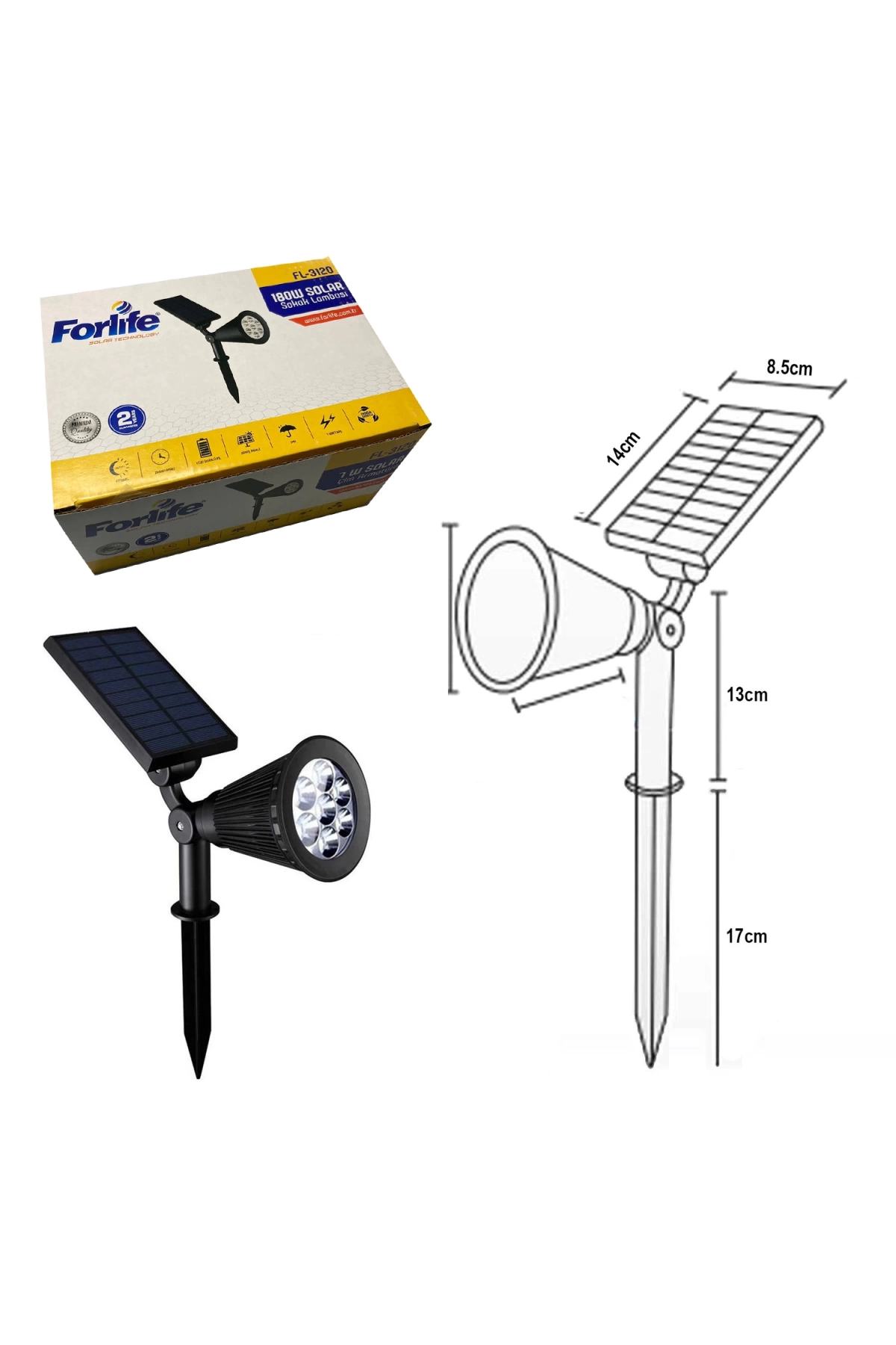 Forlıfe Fl-3120G Solar Güneş Enerji Aydınlatma Çim Lambası Günışığı 7 Smd Led