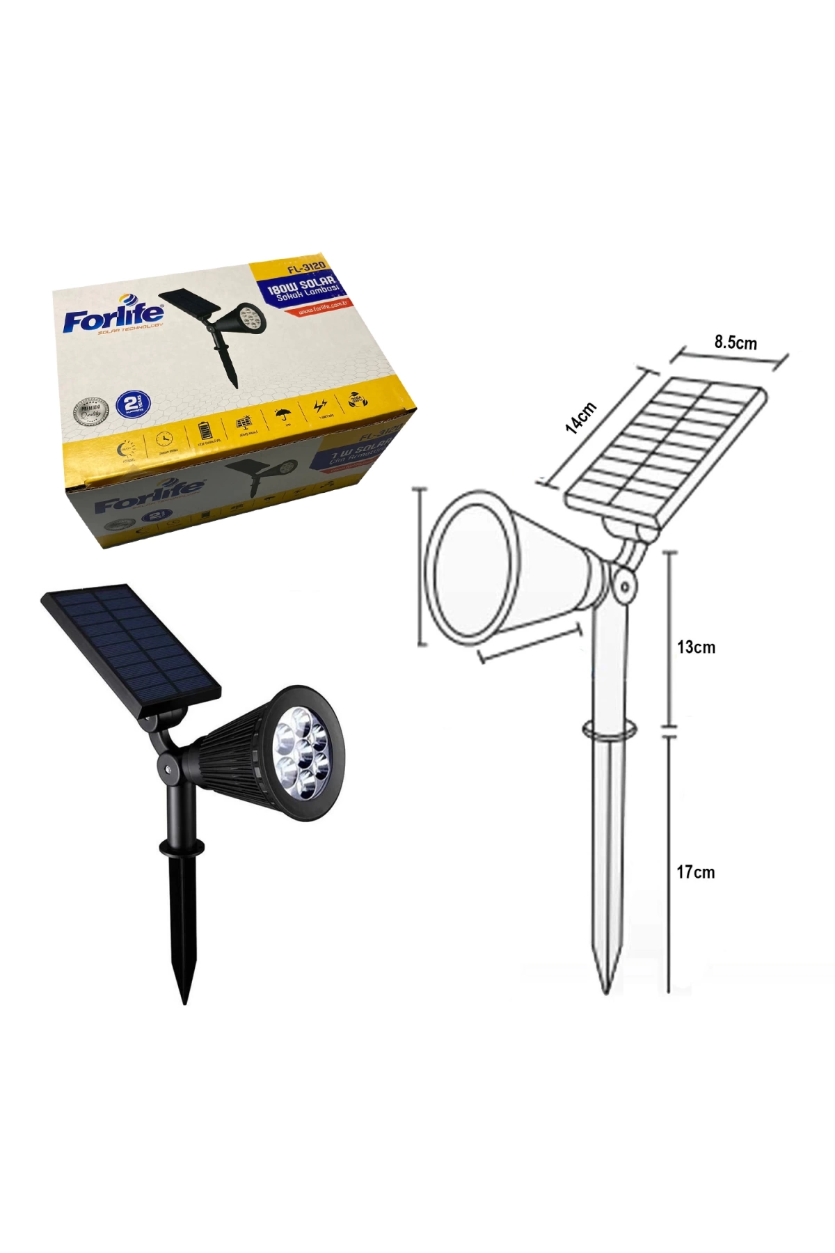 Forlıfe Fl-3120Y Solar Güneş Enerji Aydınlatma Çim Lambası Yeşil 7 Smd Led