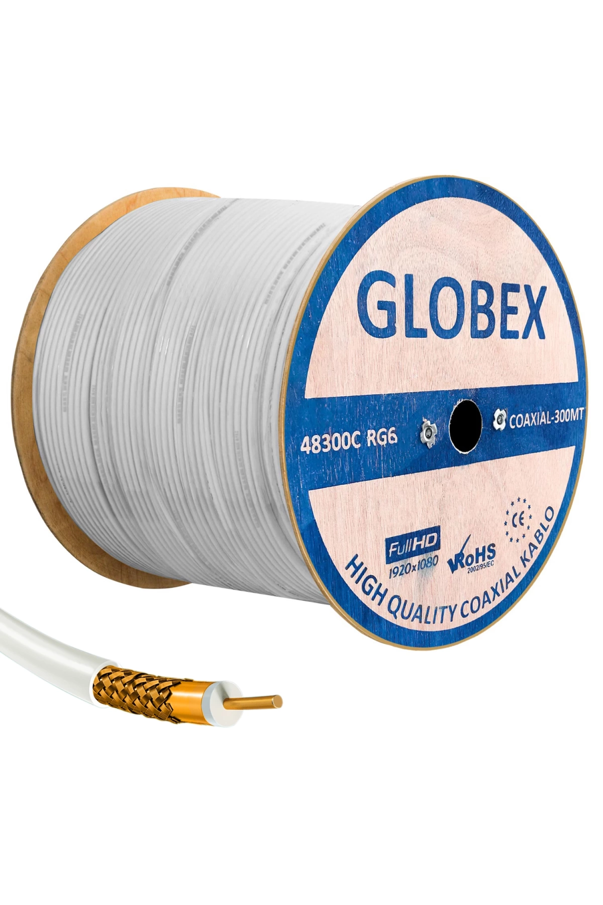 Globex Anten Kablosu Rg6 U4 48 Tel Bakır Kaplama 300 Metre