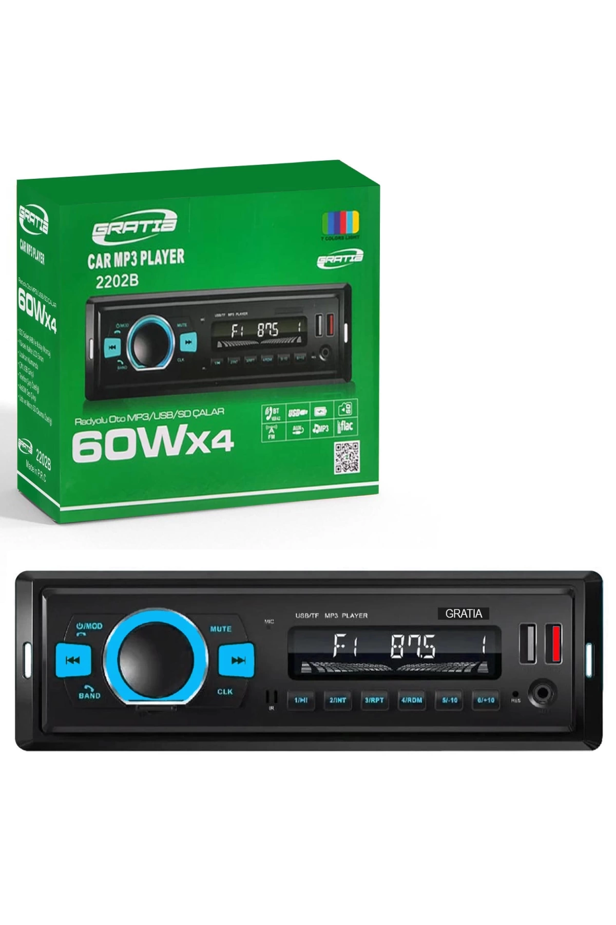 Gratıa Gr-2202b Oto Teyp 4x60 Watt Bluetooth 2xusb Sd Fm Aux