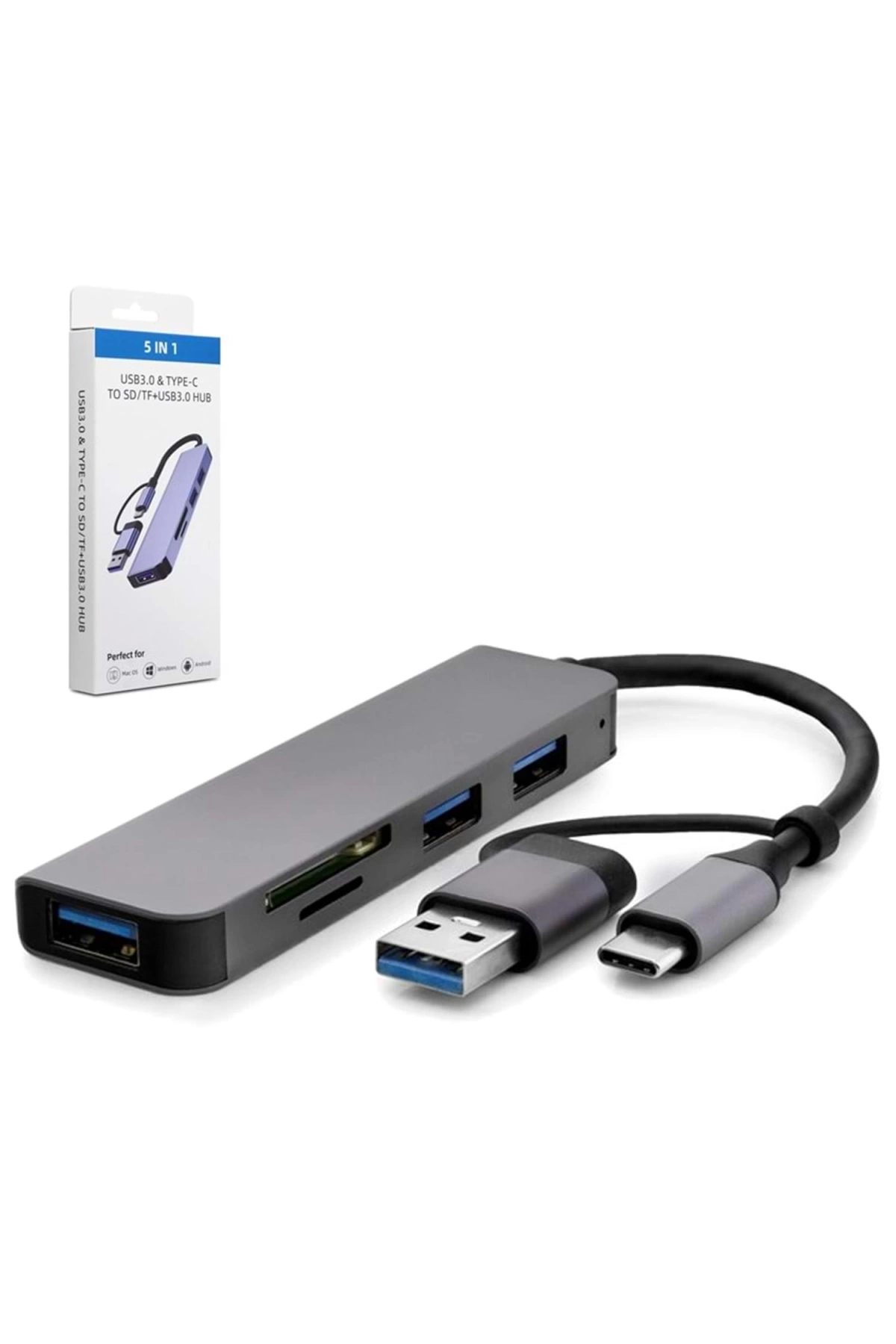 Hadron Hdx-7826 Çevirici Adaptör 5 İn 1 Type-C + Usb 3.0 To Sd Tf Usb 3.0