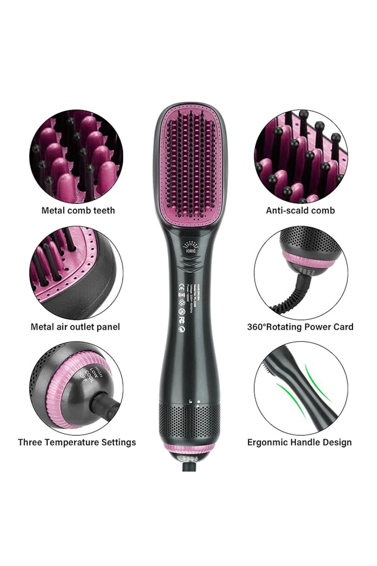 Haır Brush Pl-2288 Hava Üflemeli Saç Düzleştirici Taraklı Fön Makinesi 1200 Watt