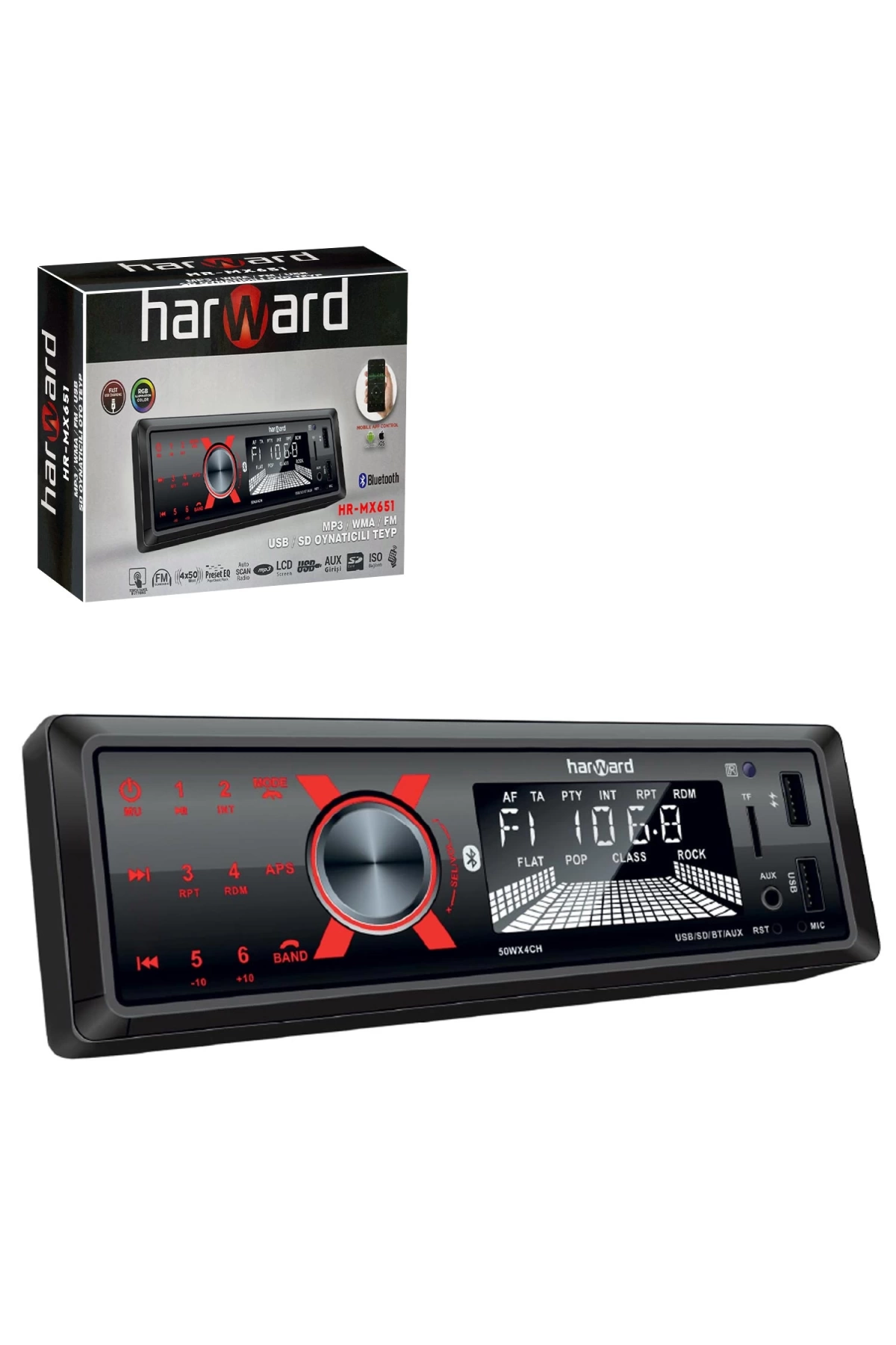 Harward Hr-Mx651 Oto Teyp 4X50 Watt Bluetooth Mobil Aplikasyon 2Xusb Sd Fm Aux