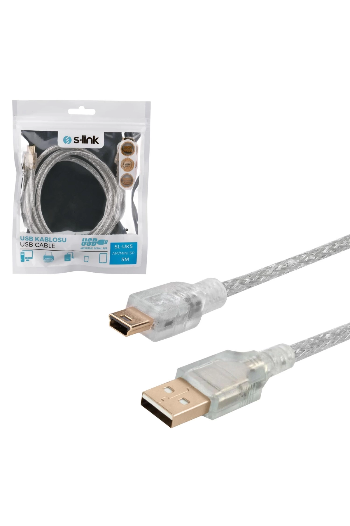 Kablo V3 5Pin To Usb Erkek 5Mt S-Link Sl-Uk55