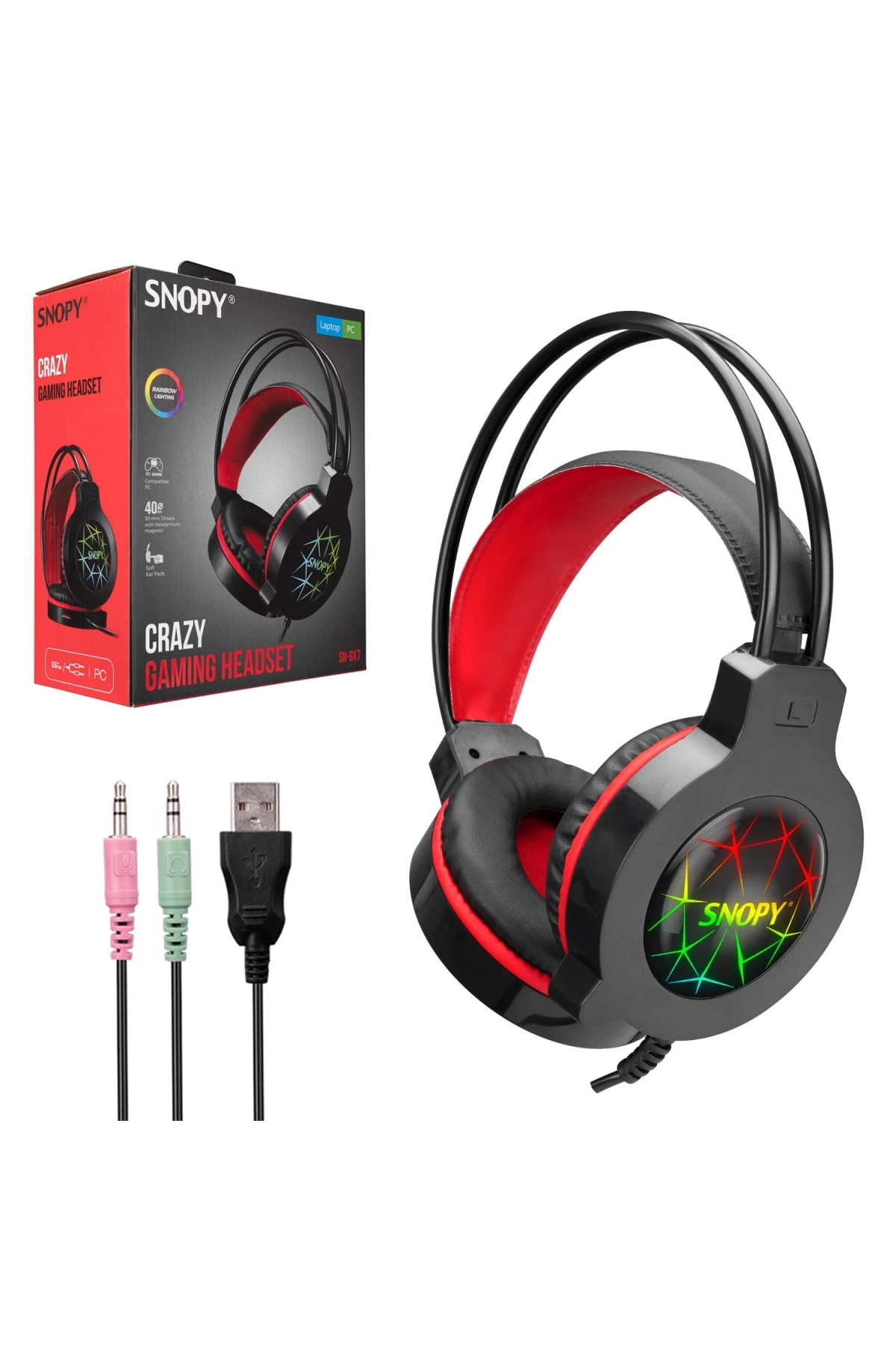 Snopy Crazy Sn-gx7 Kablolu Oyuncu Kulak Üstü Kulaklık 3.5mm Jack Usb Mikrofonlu Ledli