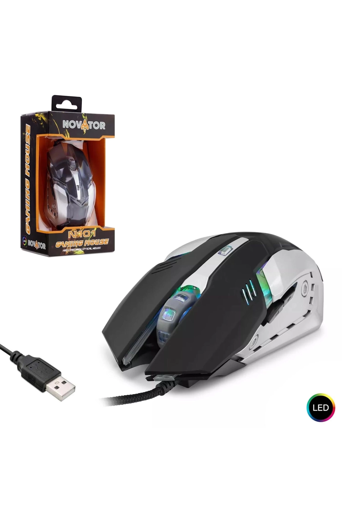 Novator N-101 Kablolu Oyuncu Mouse 2000 Dpi Ledli