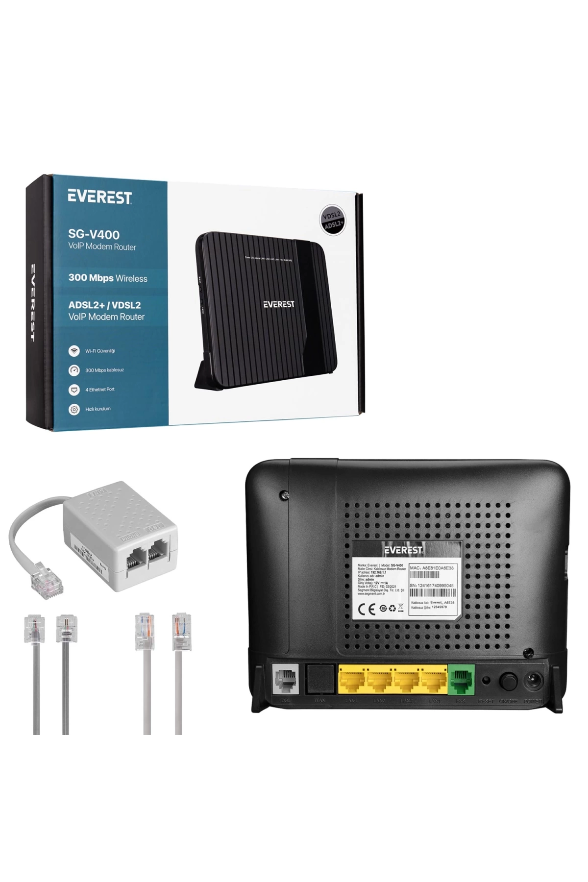 Everest Sg-v400 Kablosuz Modem Router 4 Port 300 Mbps Adsl2 + Vdsl2