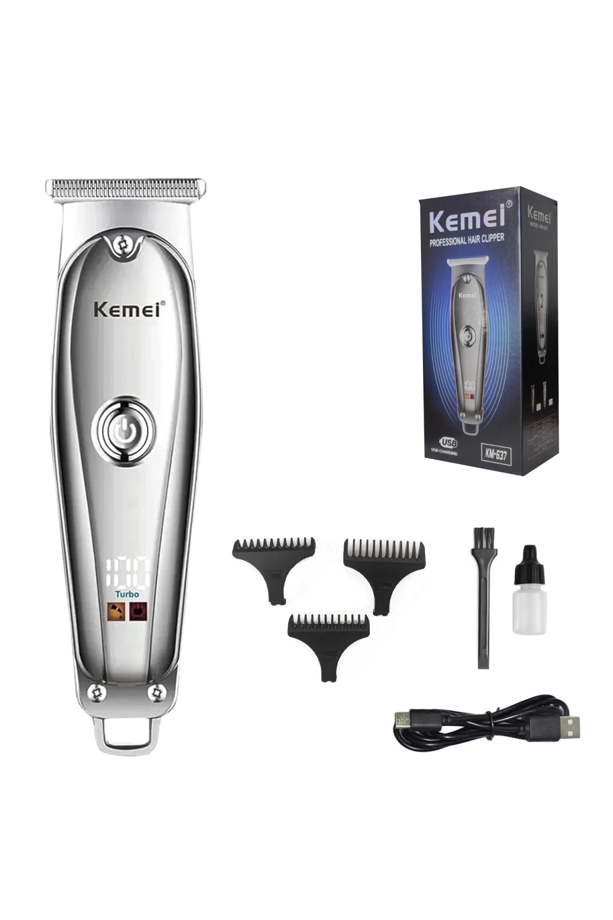 Kemei Km-637 Saç Sakal Tıraş Makinesi Mini Şarjlı Lcd Ekran Professional