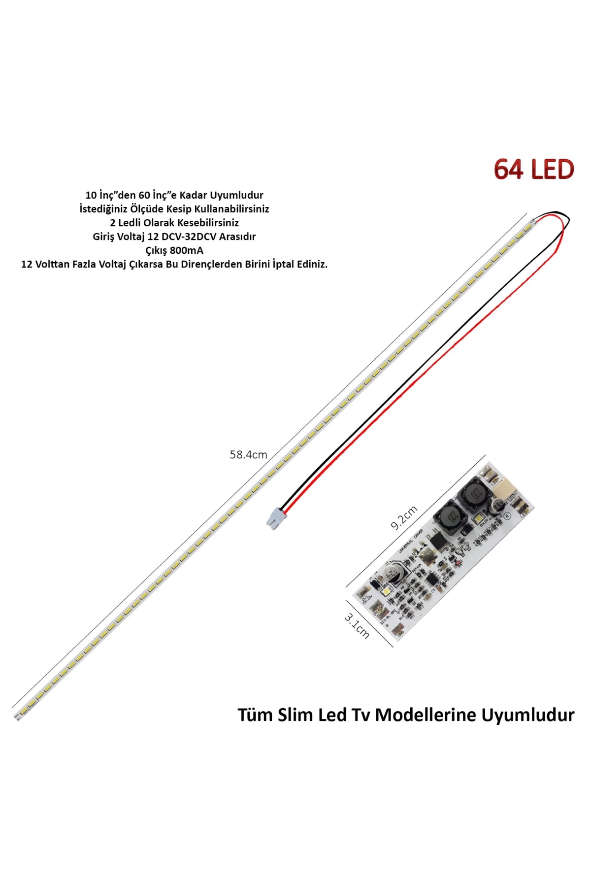 Kod-590 Tv Led Bar + Drıver Unıversal Kesilebilir Tüm Modellere Uyumlu 64Led