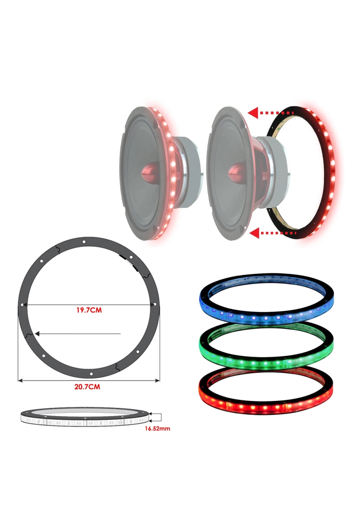 Ledrıng Hoparlör Rgb Led Halka 20Cm Reıss Audıo Rs-Ledrıng8