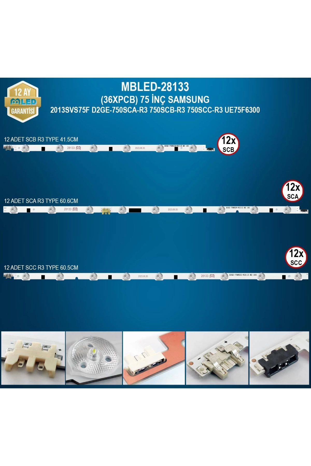 Mbled (36xpcb) 75 İnç Samsung 2013svs75f D2ge-750sca-r3 750scb-r3 750scc-r3 Ue75f6300