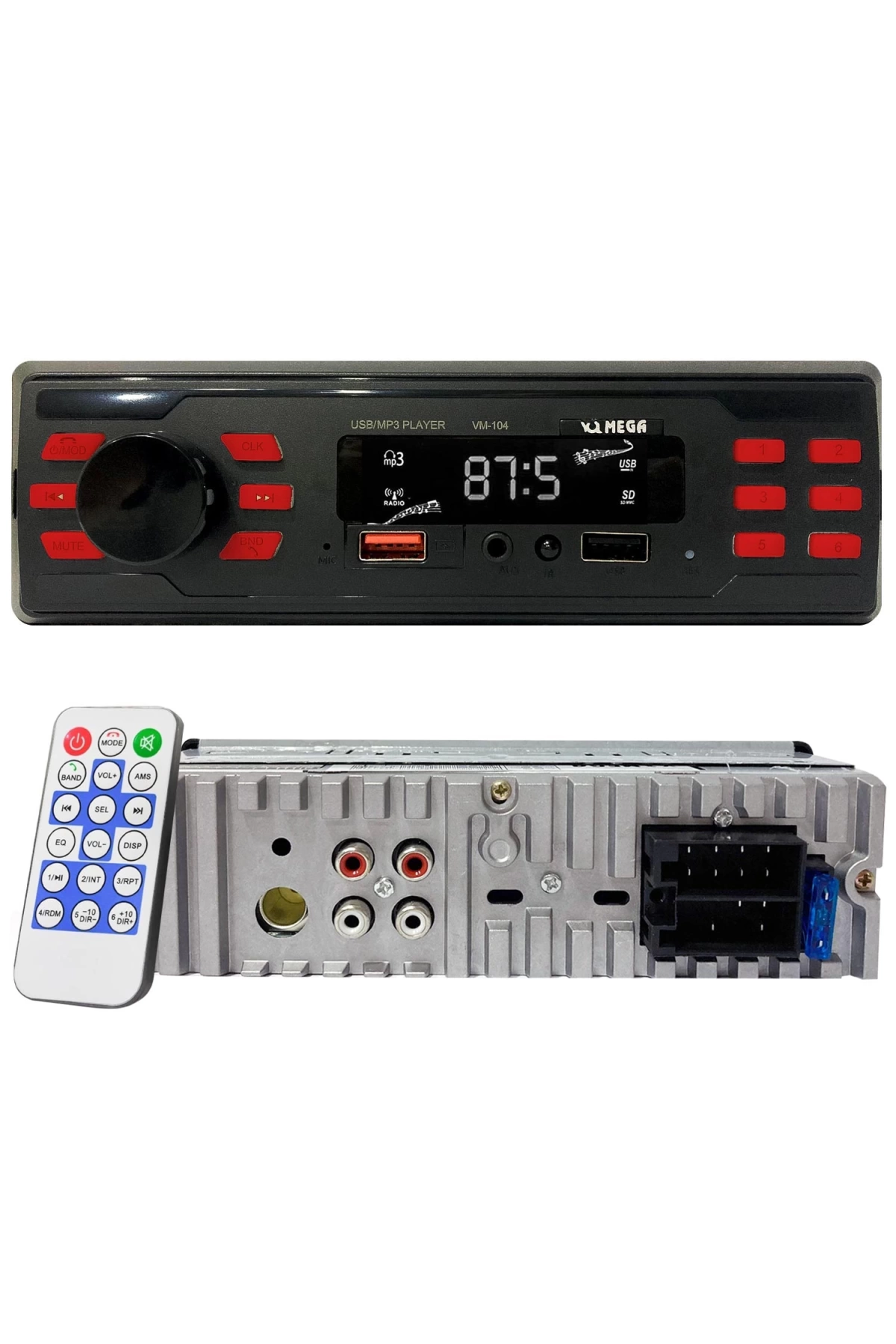 Mega Vm-104 Oto Teyp 4X50 Watt Bluetooth 2Xusb Sd Fm Aux 7 Renk