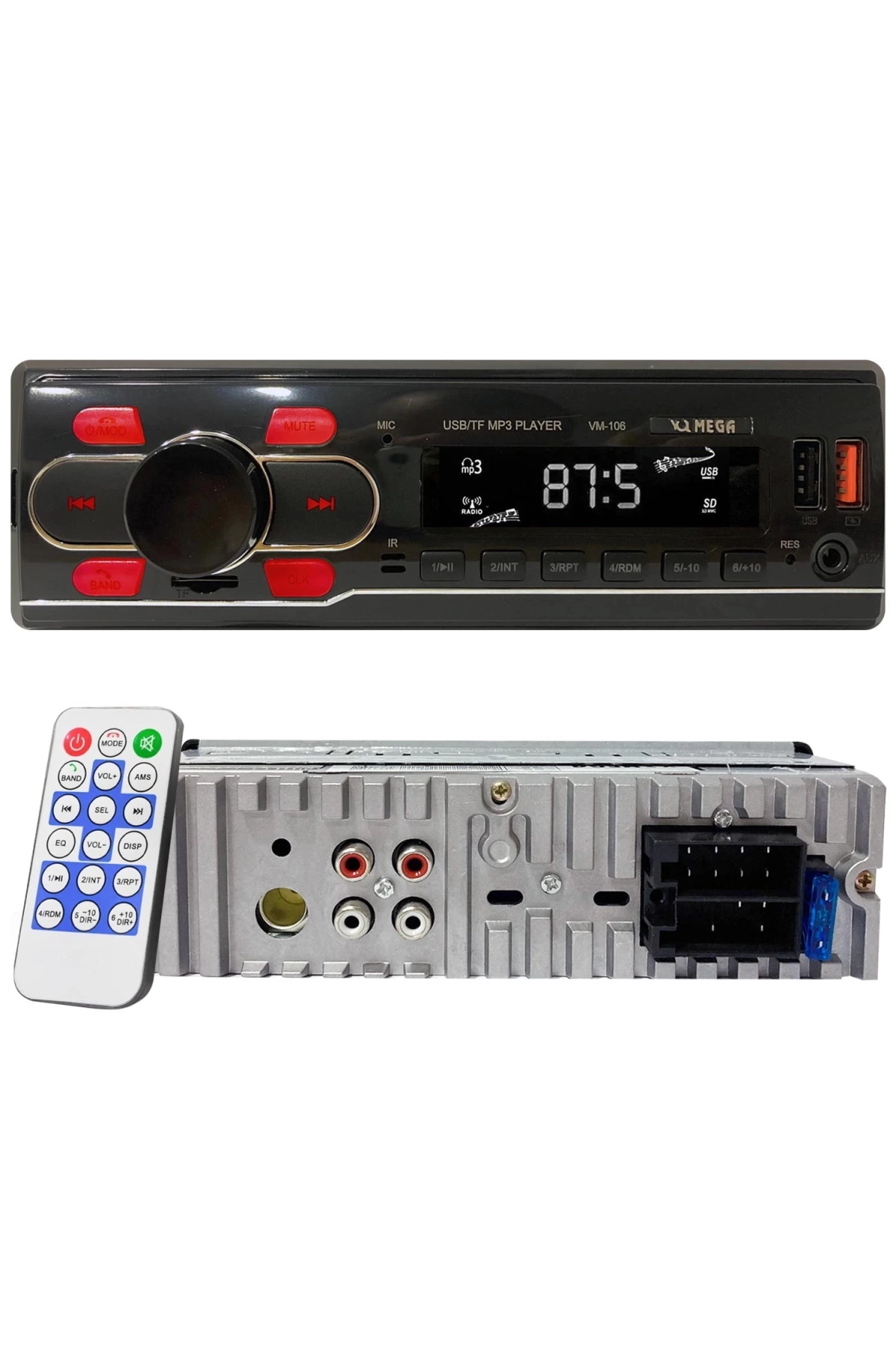 Mega Vm-106 Oto Teyp 4X50 Watt Bluetooth 2Xusb Sd Fm Aux 7 Renk