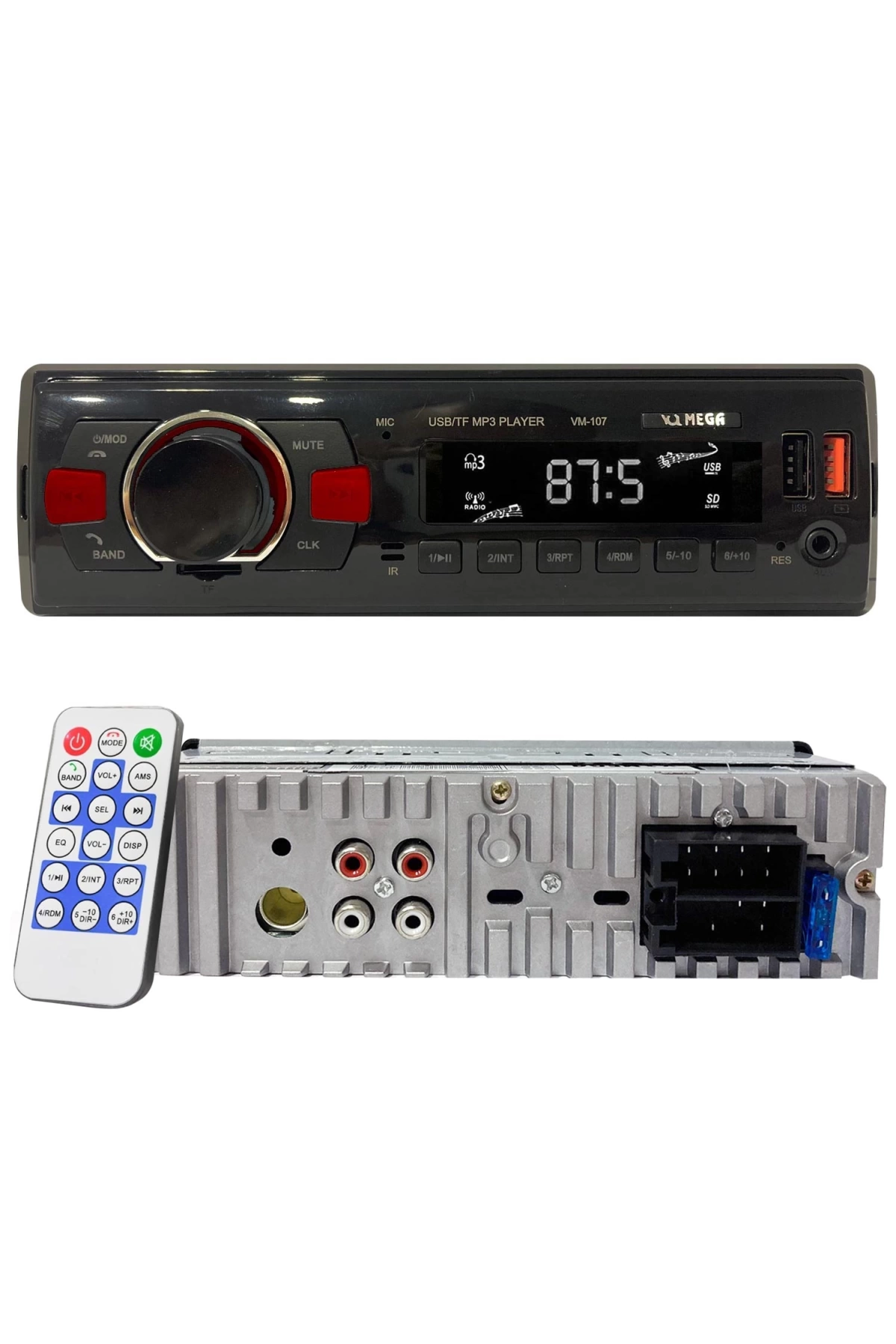 Mega Vm-107 Oto Teyp 4X50 Watt Bluetooth 2Xusb Sd Fm Aux 7 Renk