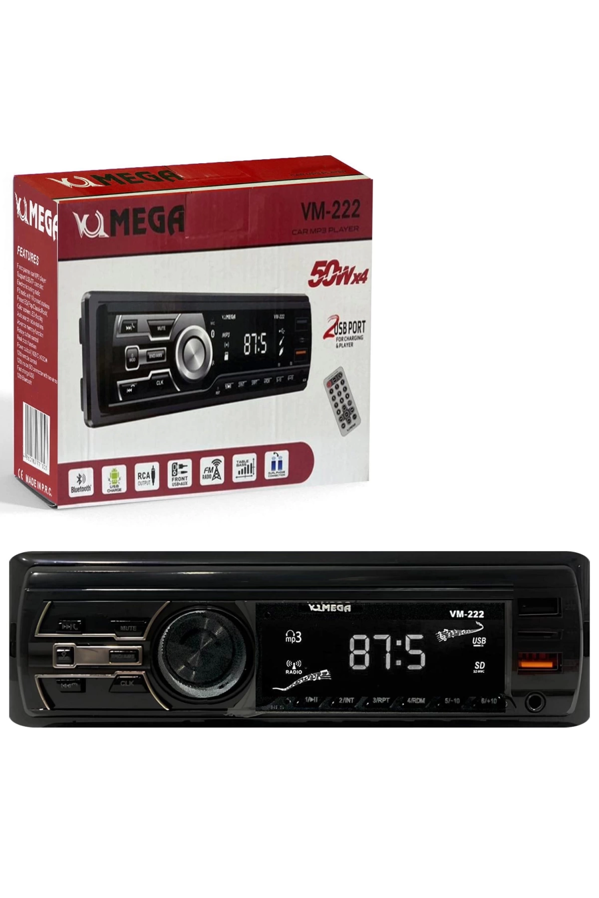 Mega Vm-222 Oto Teyp 4X50 Watt Bluetooth 2Xusb Sd Fm Aux