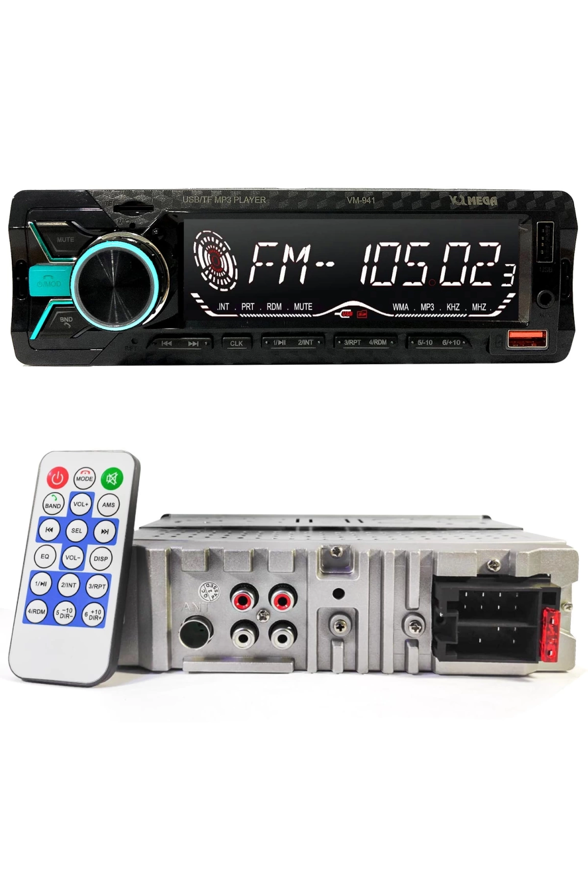 Mega Vm-941 Oto Teyp 4X60 Watt Bluetooth Büyük Ekran 2Xusb Sd Fm Aux 7 Renk