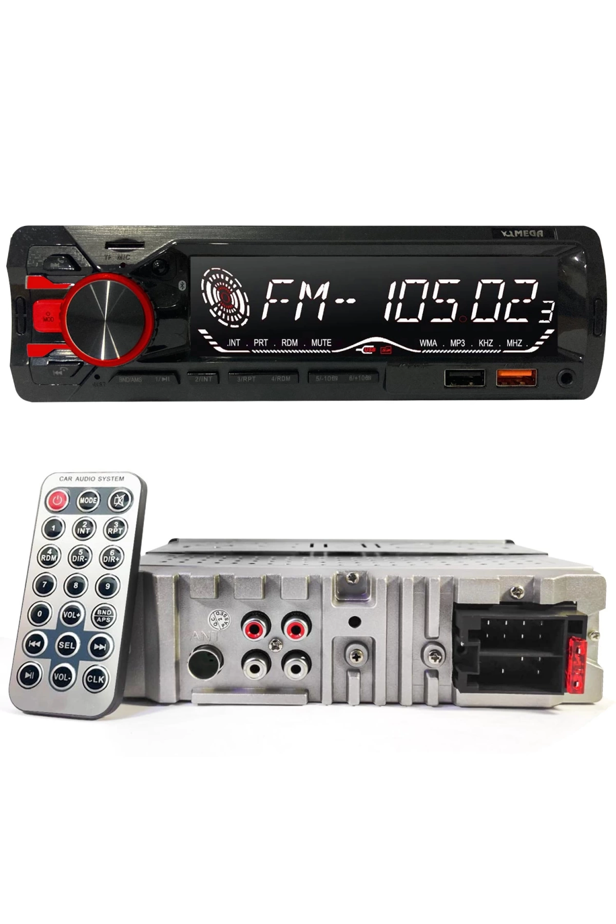 Mega Vm-948 Oto Teyp 4X60 Watt Bluetooth Büyük Ekran 2Xusb Sd Fm Aux 7 Renk