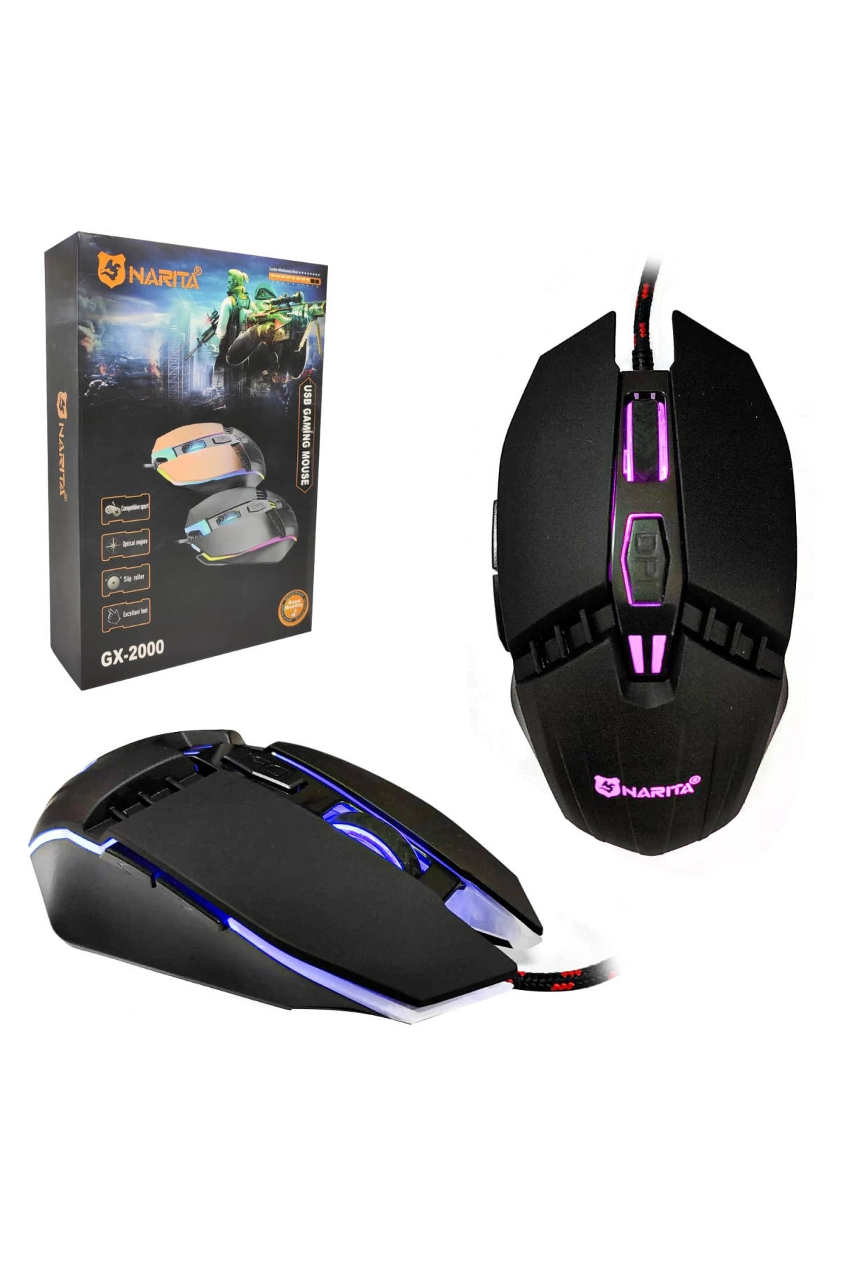 Narita Gx-2000 Kablolu Oyuncu Mouse 1600 Dpi Ledli