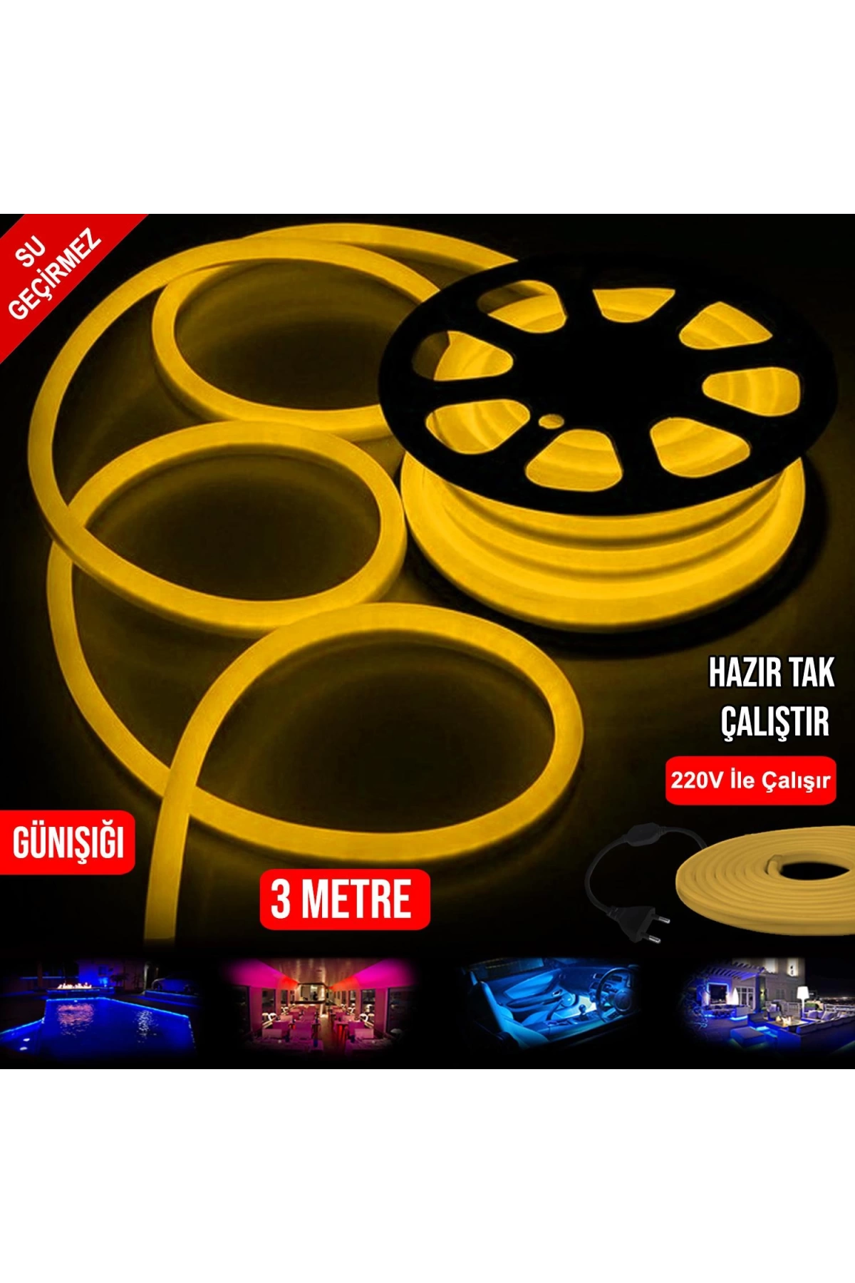 Neon Hortum Led Günışığı Su Geçirmez 220v 3mt Tak Kullan