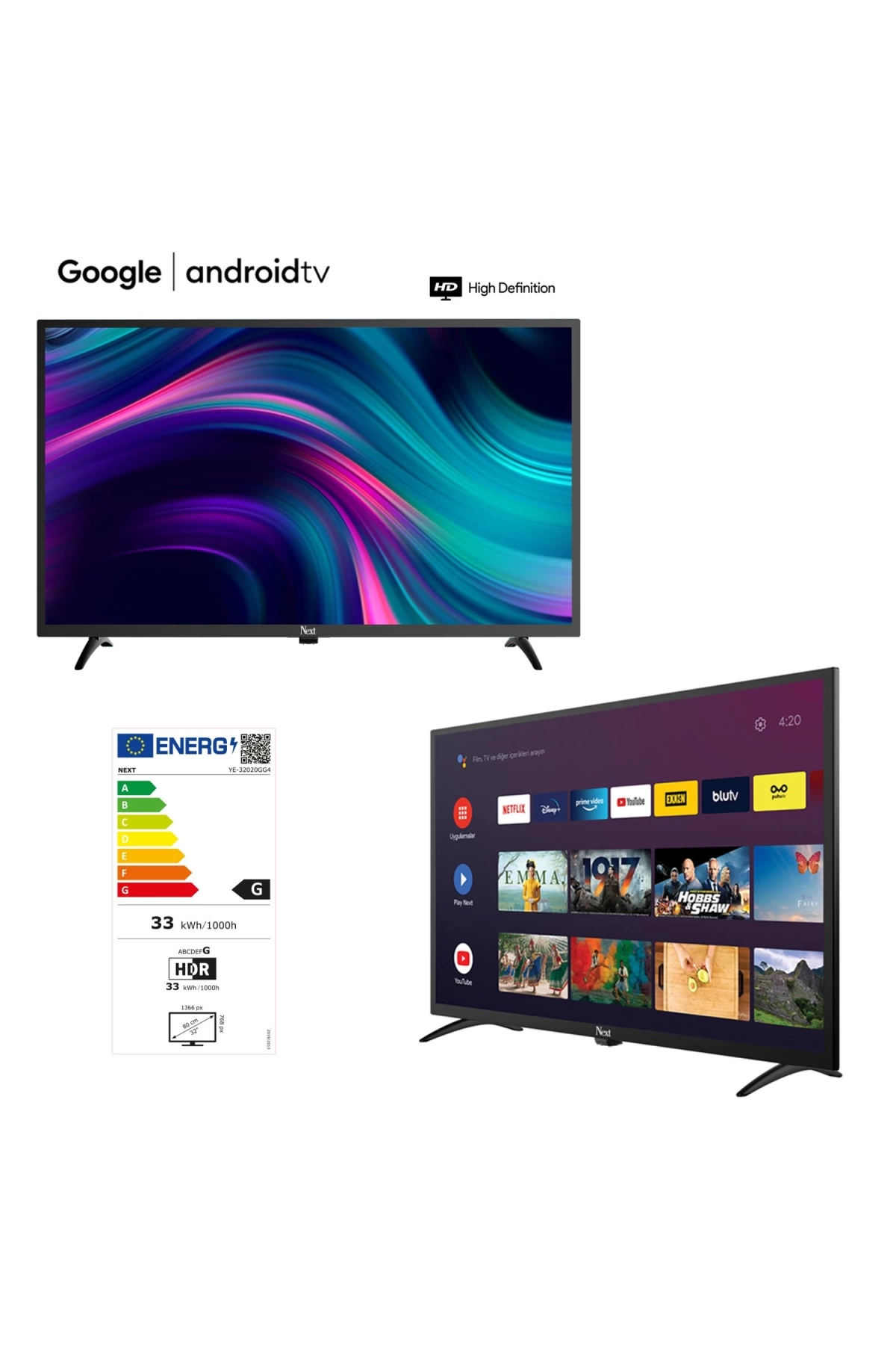 NEXT YE-32020GG4 Televizyon Led Tv 32 İnç 82 Ekran Android Full Hd Uydulu