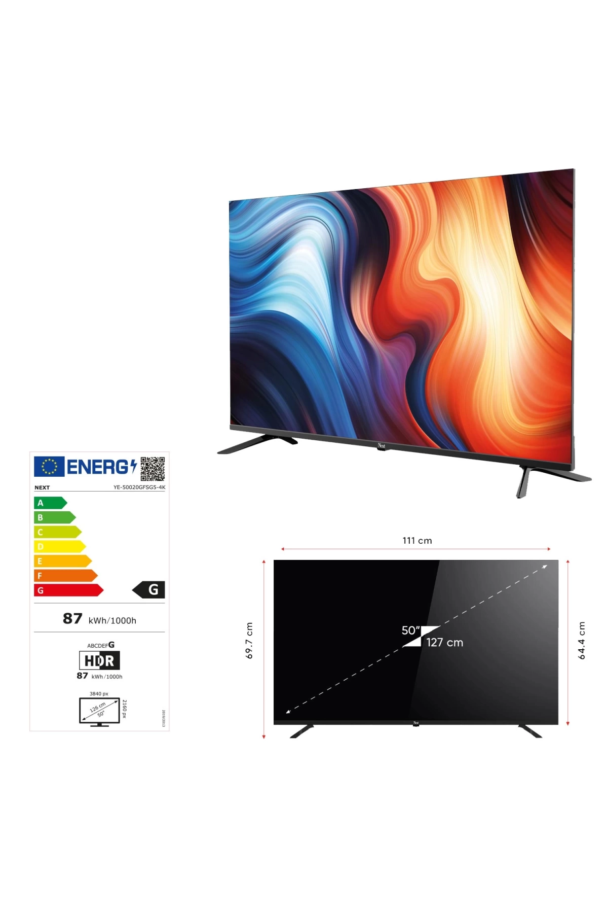 NEXT YE-50020GFSG5-4K Televizyon Led Tv 50 İnç 127 Ekran Android Uhd 4K Uydulu