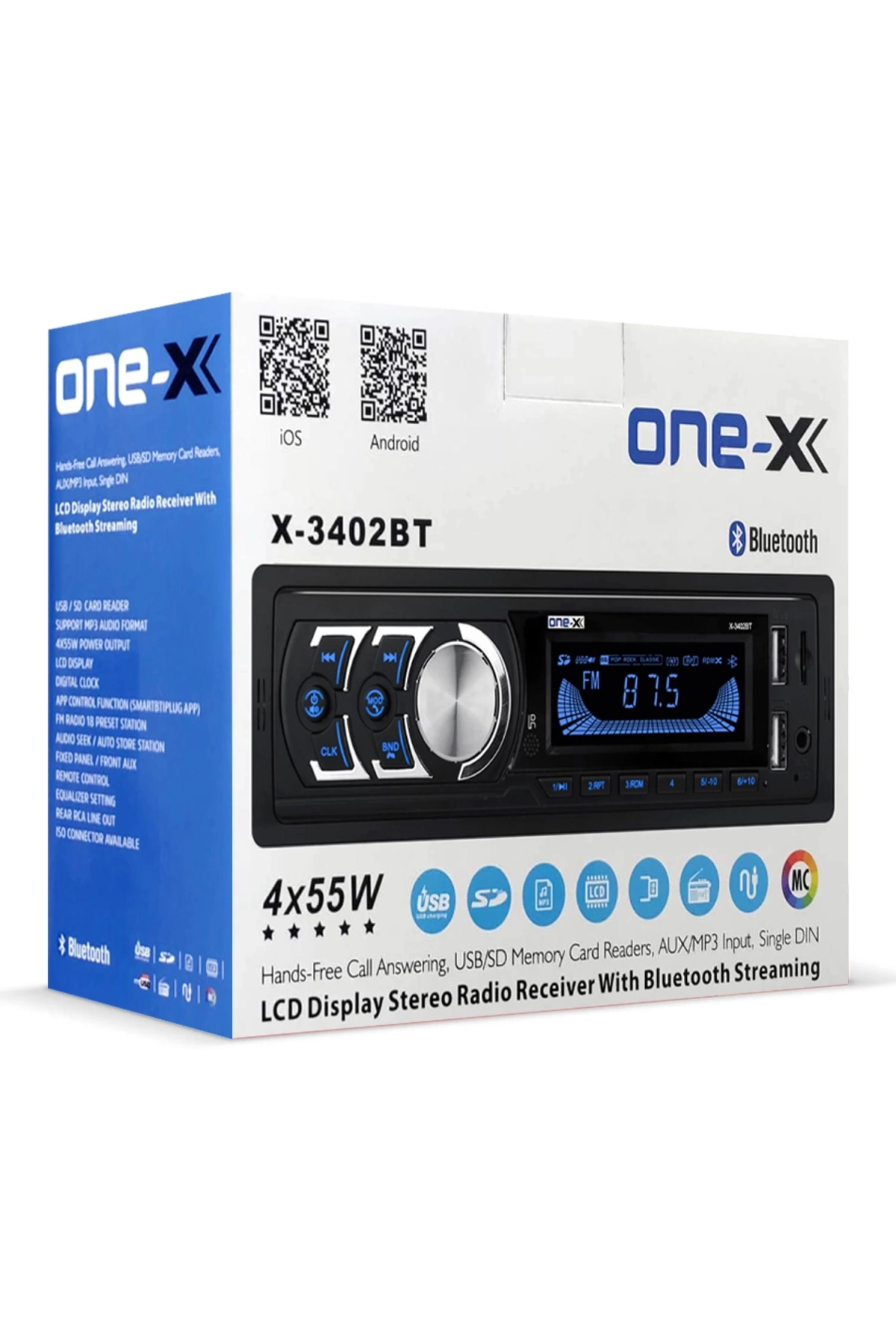 One-x X-3402bt Oto Teyp 4x55 Watt Bluetooth Mobil Aplikasyon 2xusb Sd Fm Aux