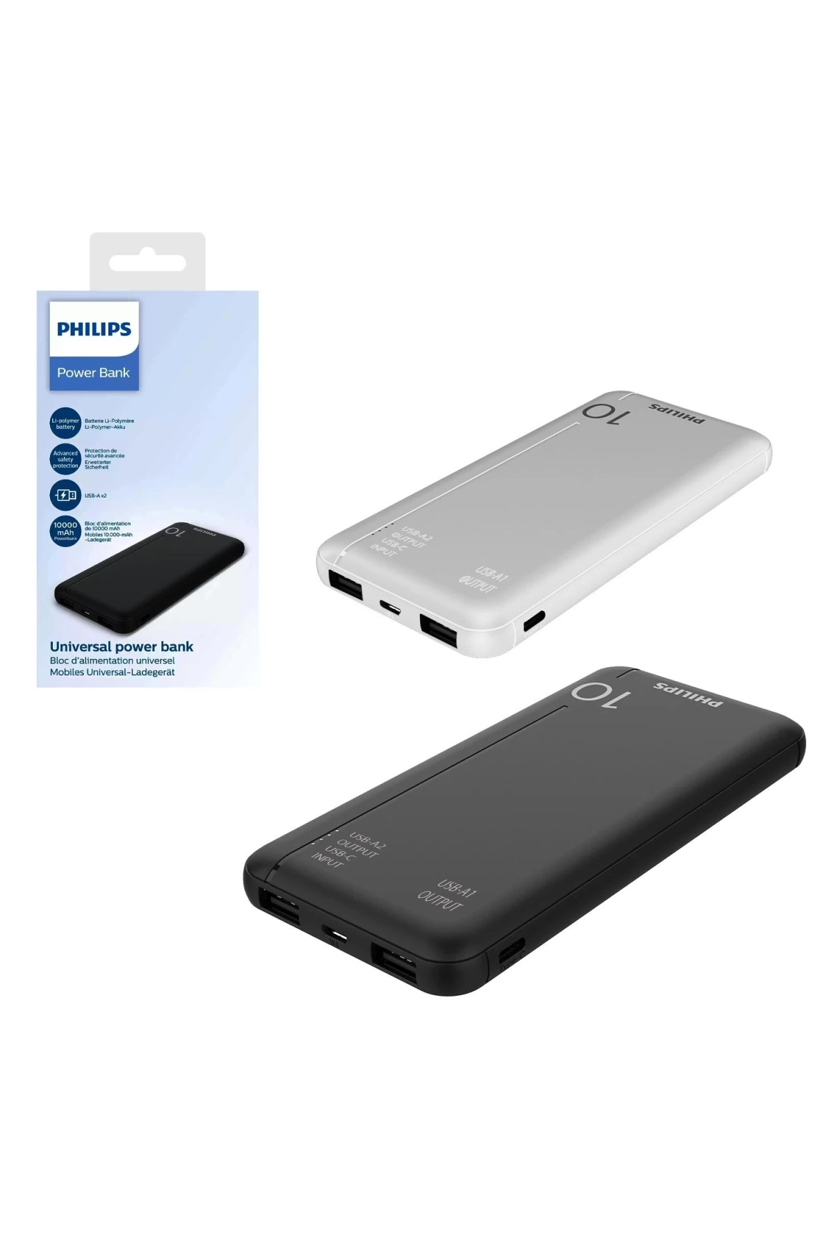 Powerbank 10000 Mah 2Xusb Mıcro Type-C Girişli Siyah Beyaz Phılıps Dlp1810Cb/1810Cw